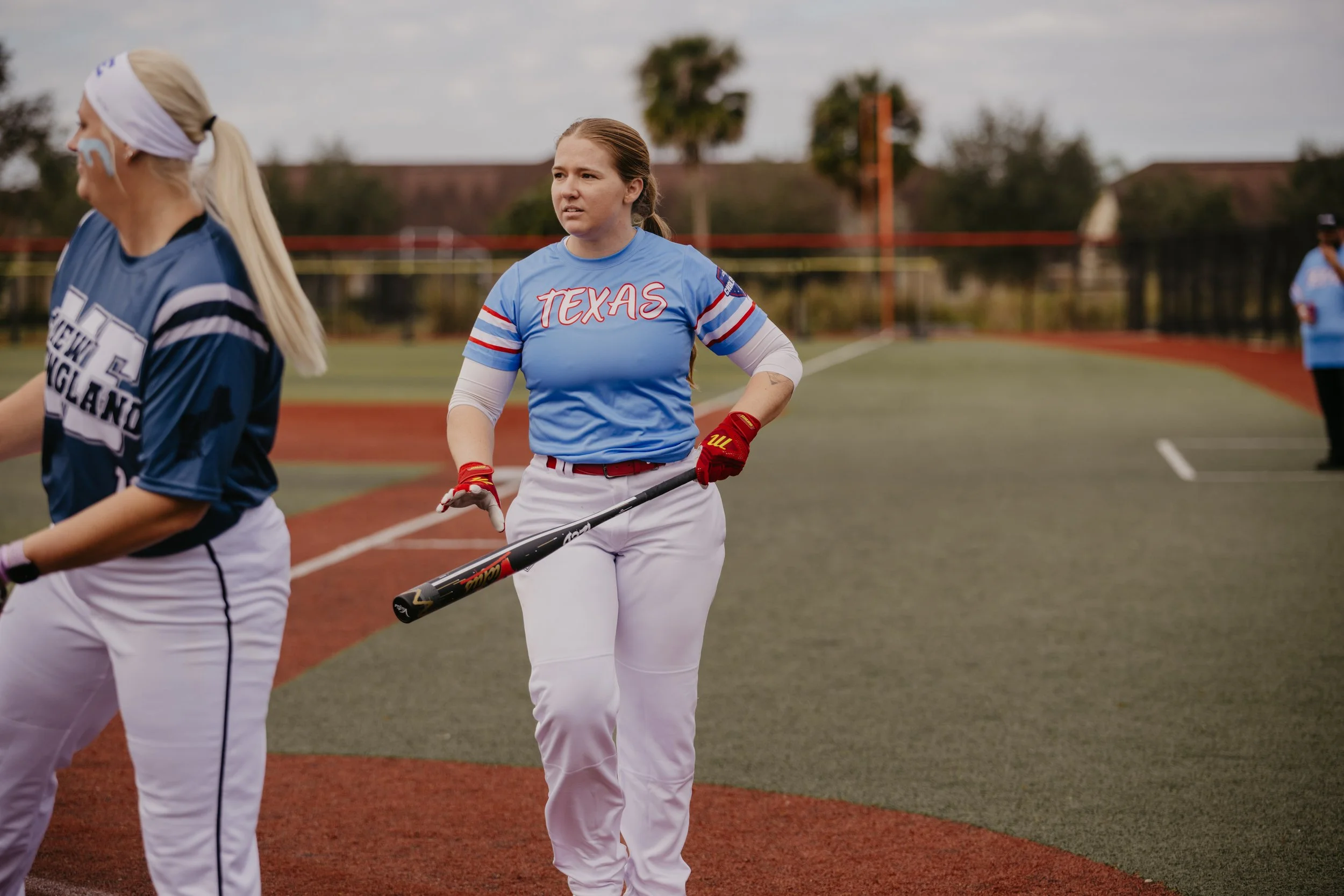Sarah Helen Davis wearing Texas jersey holding bat at the 2026 USSSA Challenge Cup Women's Major at Space Coast Complex in Viera, Florida, photographed by Emma Lou Photo