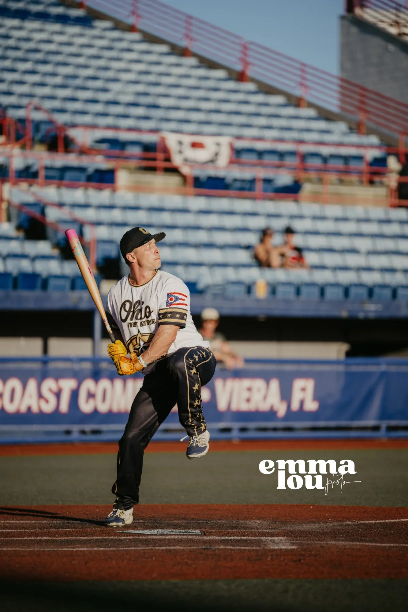 Ohio First Defense player in batting stance with leg kick at USSSA Challenge Cup tournament at Space Coast Complex Viera Florida