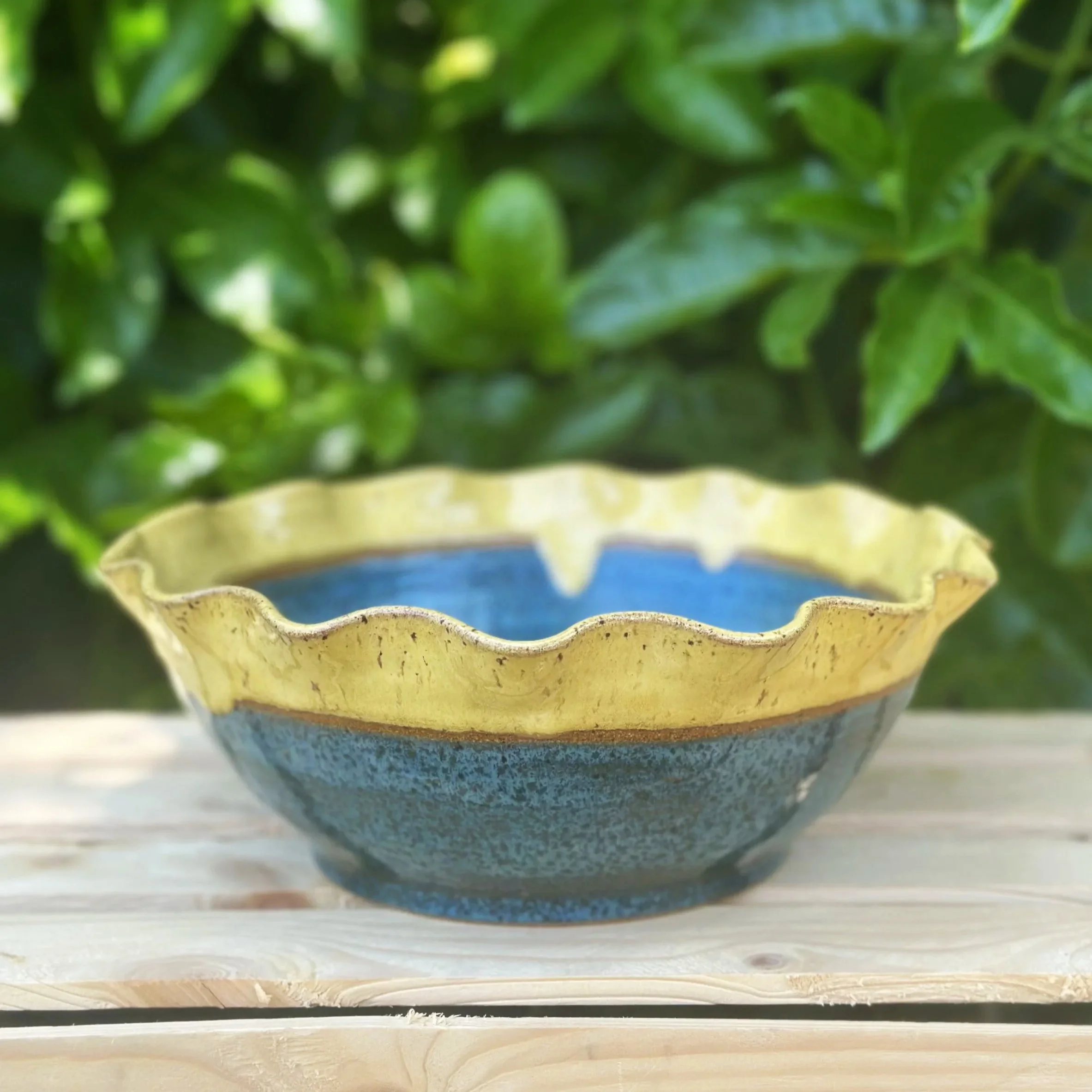 Drippy Blue & Yellow Ripple Bowl