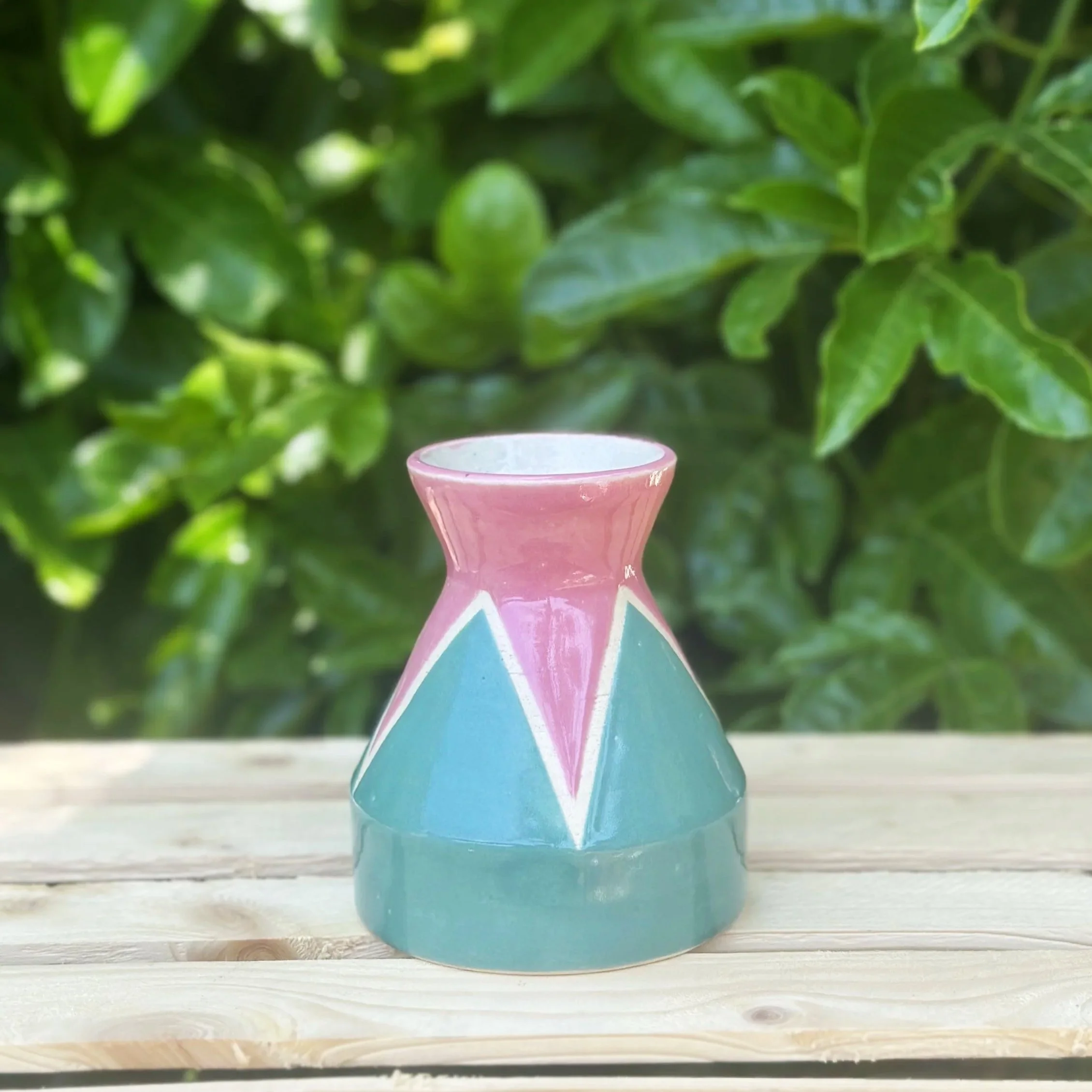 Pink & Green Triangular Vase