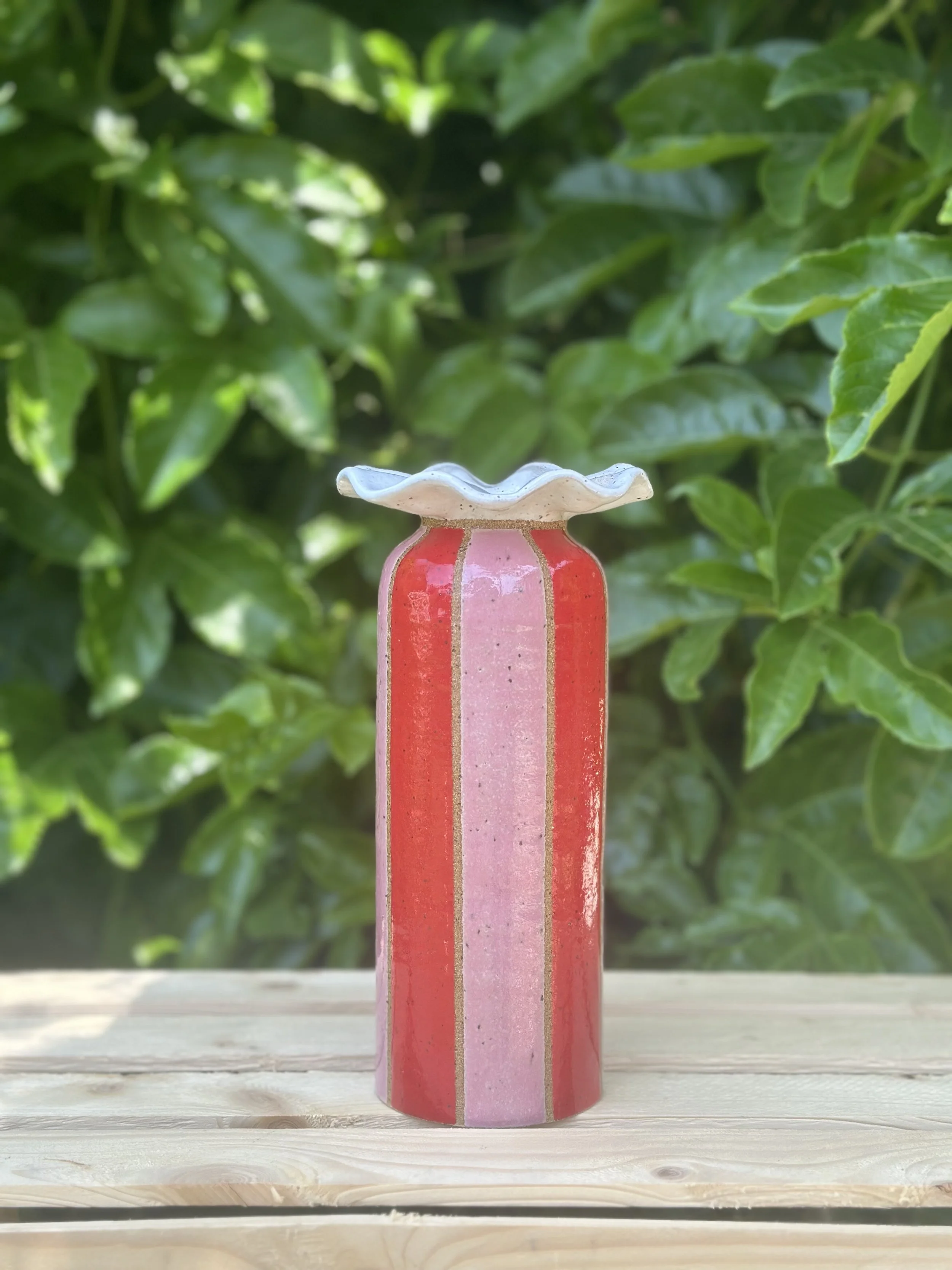 Red & Pink Ruffle Vase