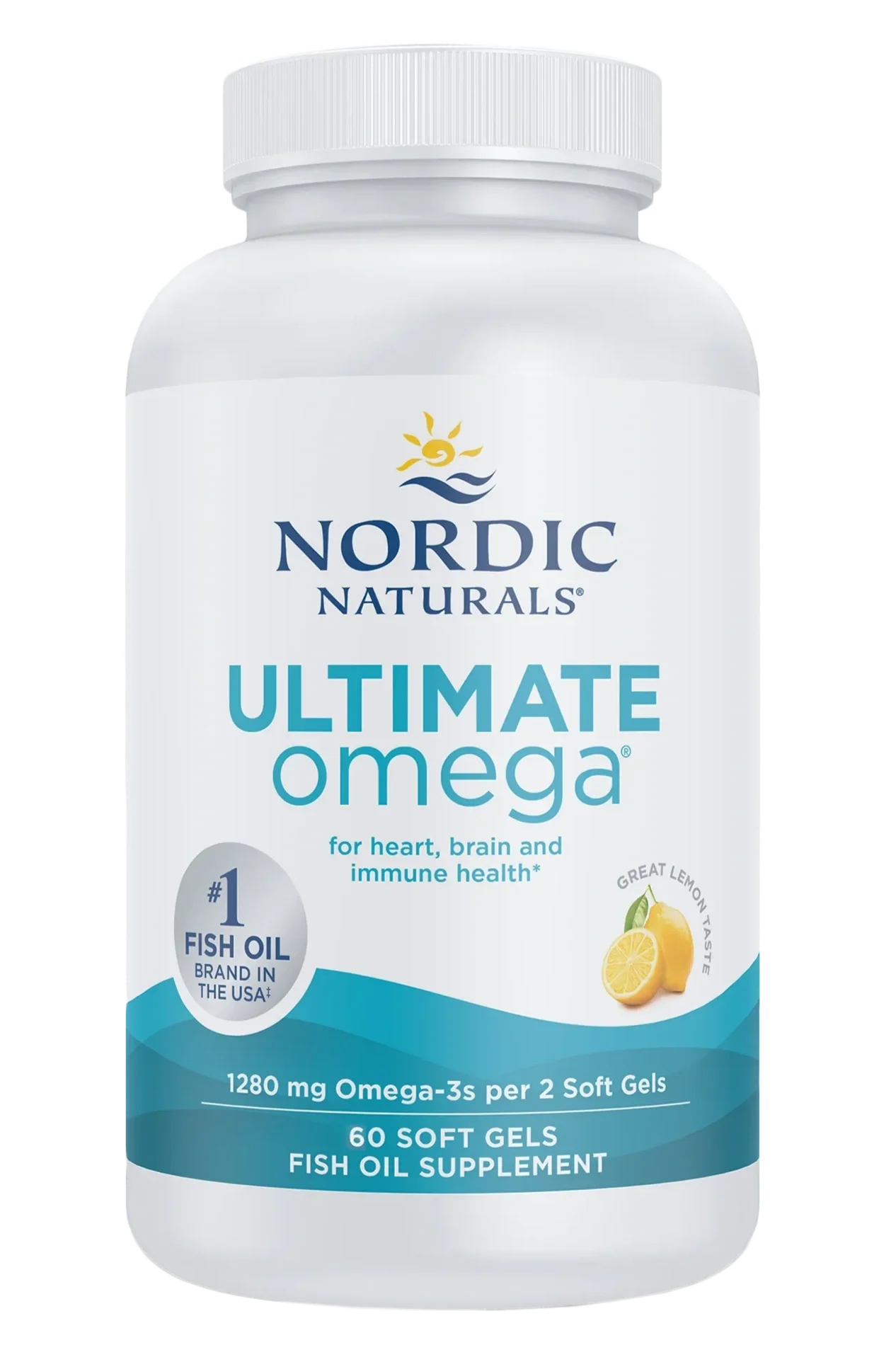 This image shows a small bottle of Nordic Naturals' Ultimate Omega, 60 count.