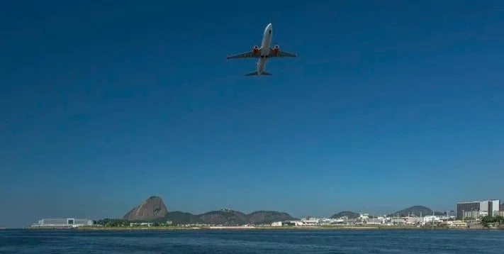 Flight taking off from SDU airport, Rio de Janeiro.
