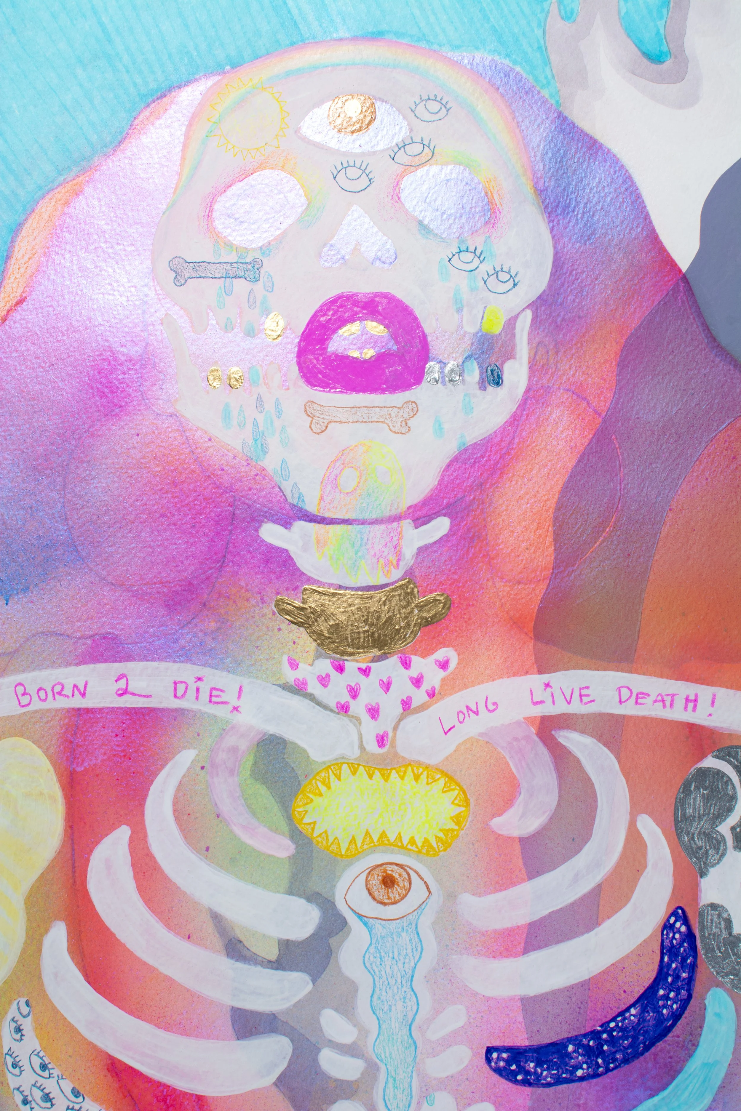Utopic Bandwidth 
Amaryllis R. Flowers, 2020
42 in x 64 in
Watercolor, gouache, acrylic, collage, graphite, colored pencil and airbrush on paper