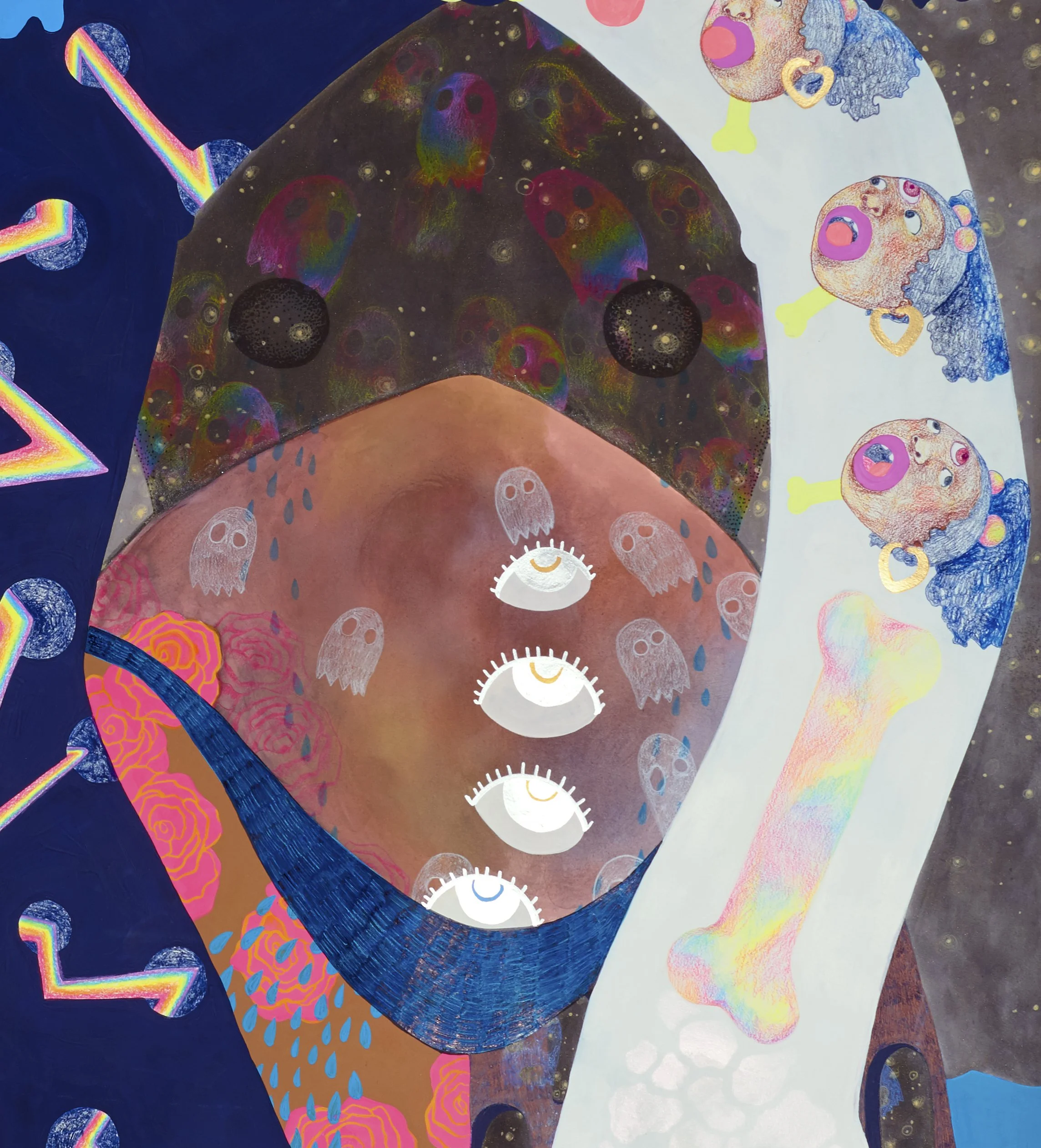 Gray Lagoon, Amaryllis R. Flowers, 2020
36 in x 72 in
Gouache, acrylic, airbrush, and colored pencil