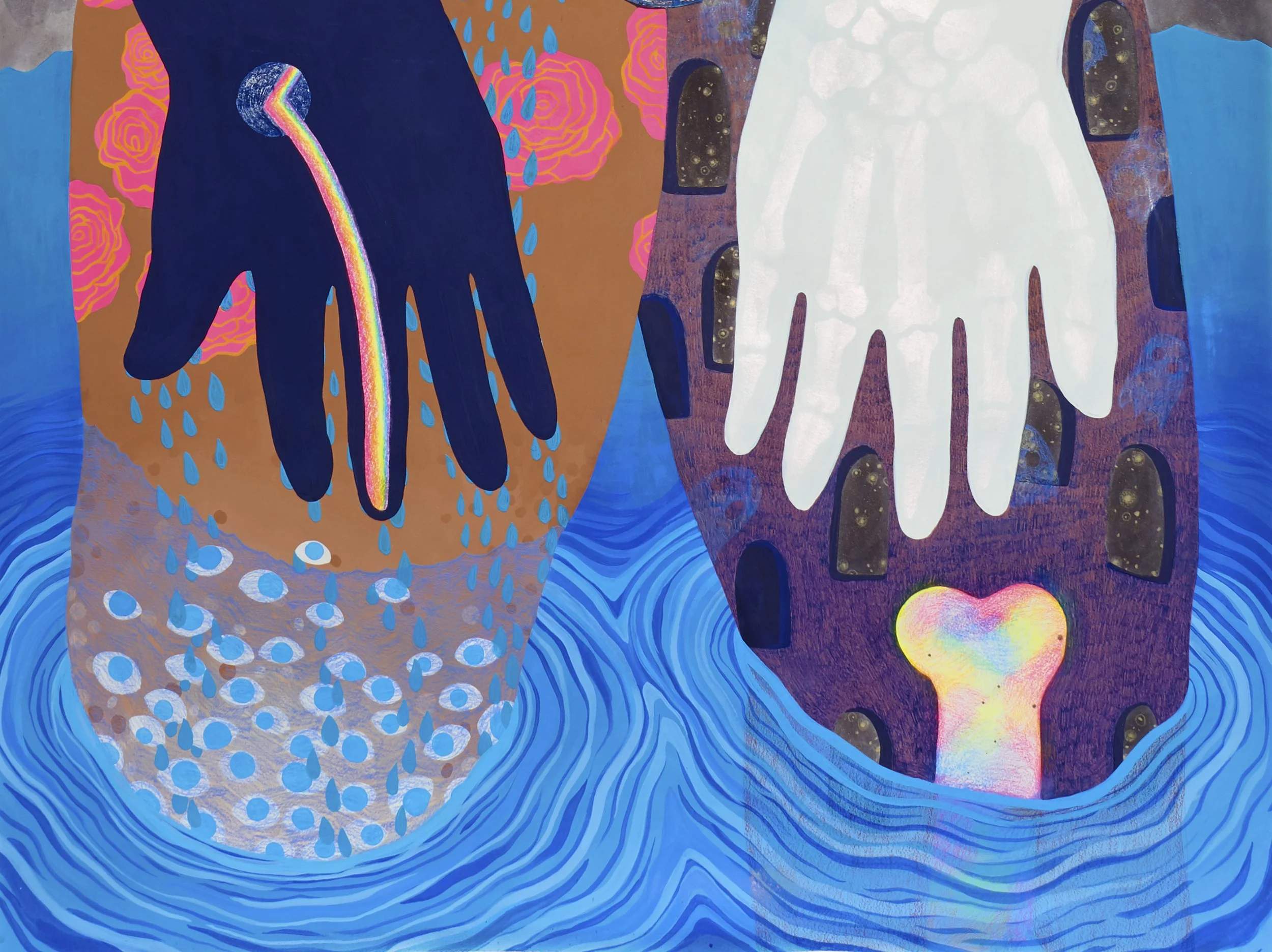 Gray Lagoon, Amaryllis R. Flowers, 2020
36 in x 72 in
Gouache, acrylic, airbrush, and colored pencil
