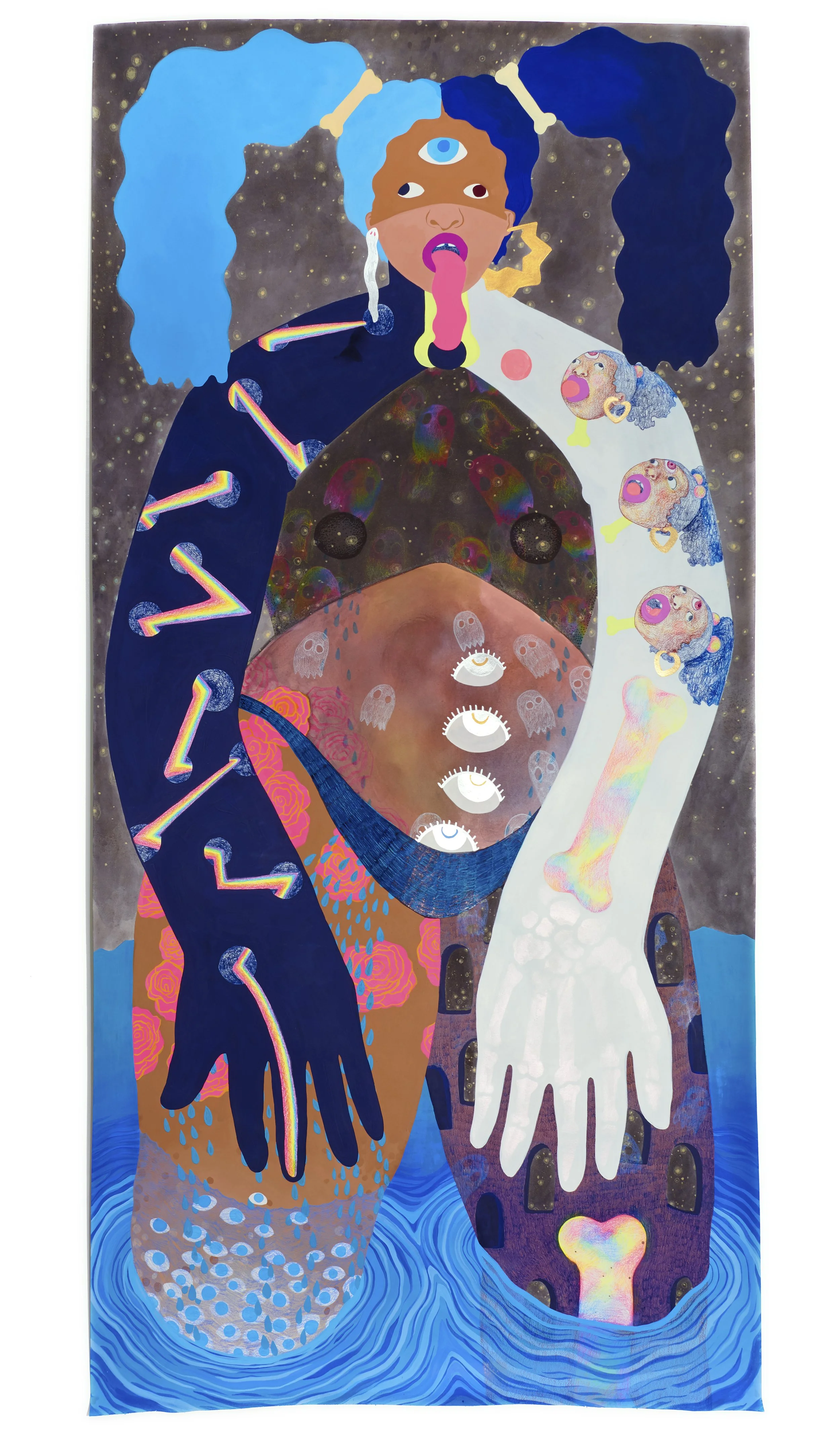 Gray Lagoon, Amaryllis R. Flowers, 2020
36 in x 72 in
Gouache, acrylic, airbrush, and colored pencil