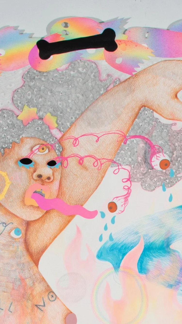 The Ref
Amaryllis R. Flowers, 2020
69 in x 49 in
Color pencil, watercolor, gouache, acrylic, and collage on paper