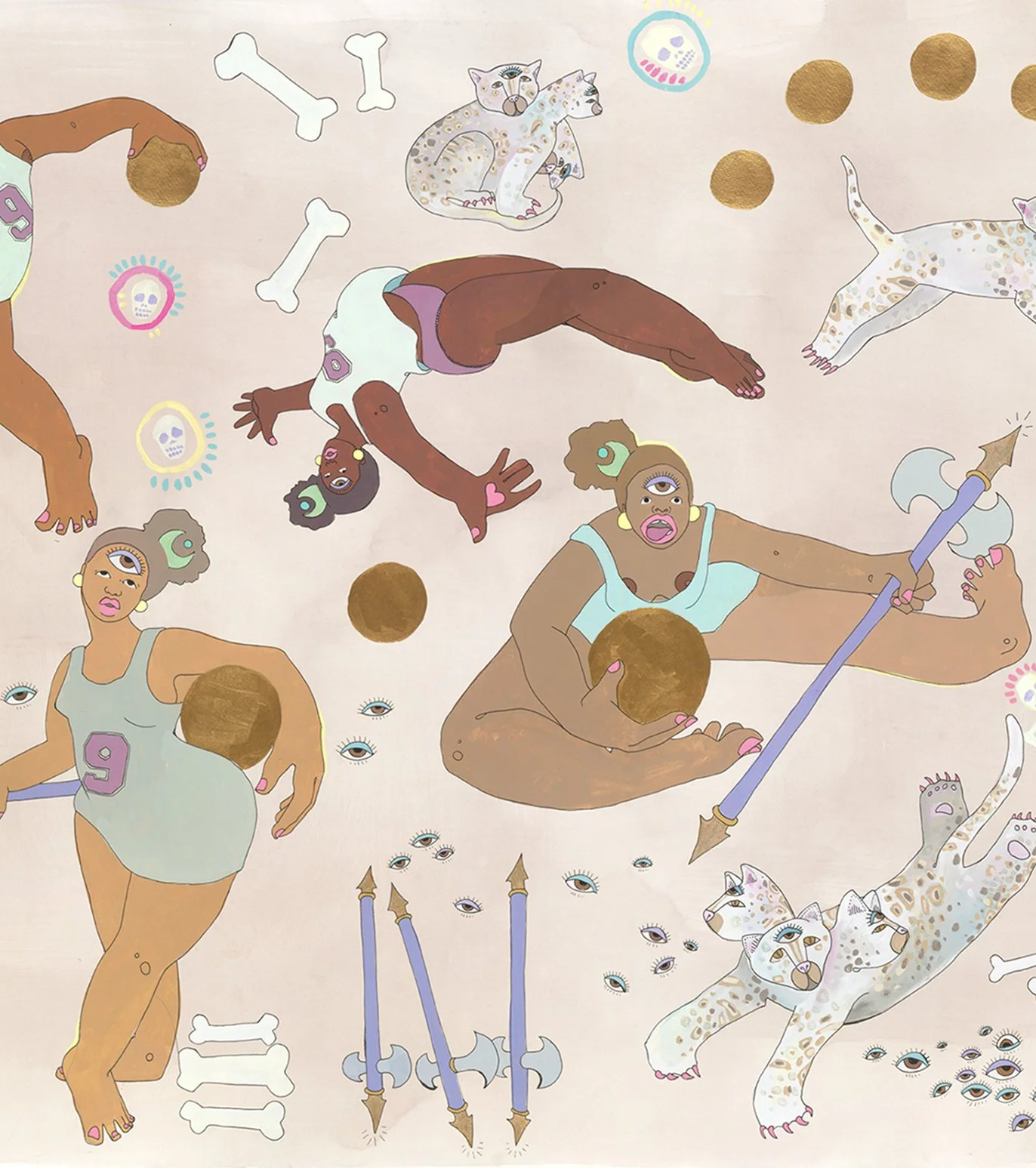 Instructions for a Home Team
Amaryllis R. Flowers, 2015
42 in x 115 in
Gouache, tea, watercolor, acrylic, and marker on paper