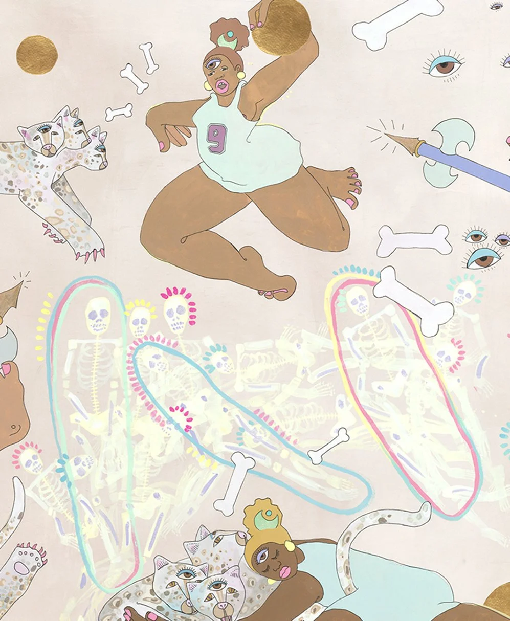 Instructions for a Home Team
Amaryllis R. Flowers, 2015
42 in x 115 in
Gouache, tea, watercolor, acrylic, and marker on paper