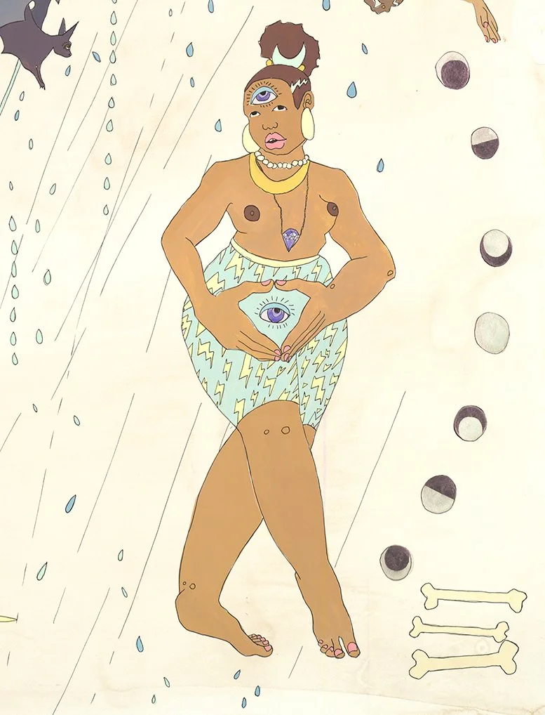 Instructions for a Storm
Amaryllis R. Flowers, 2014
42 in x 87 in
Gouache, tea, acrylic, and marker on paper