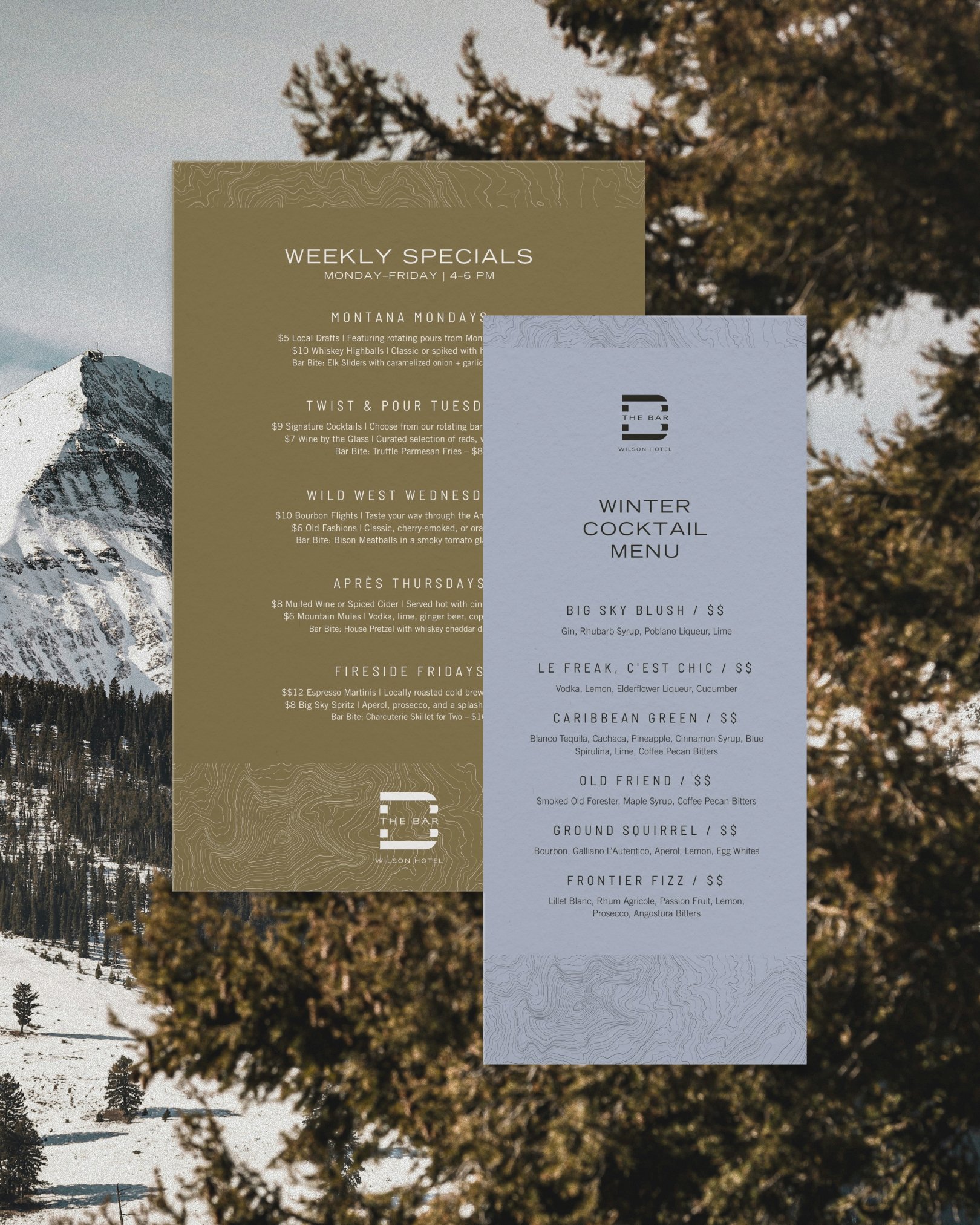 The Wilson Hotel, Big Sky MT | Lobby Bar Menu Design
