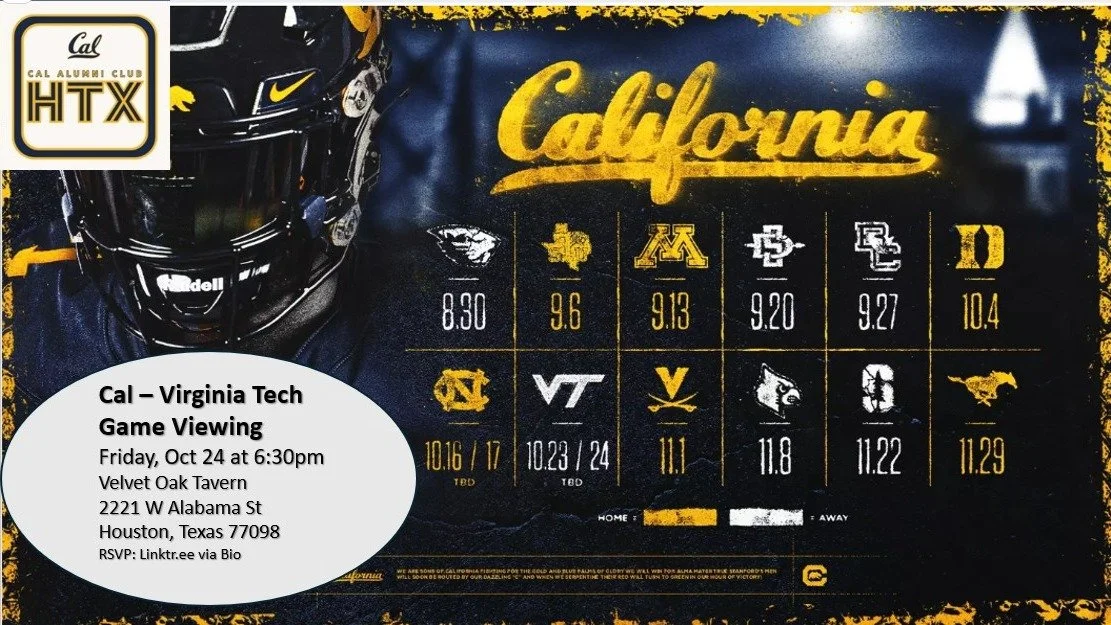Come watch Cal vs Virginia Tech at the Velvet Oak Tavern tonight at 6:30pm. GO BEARS. RSVP: Linktree in Bio