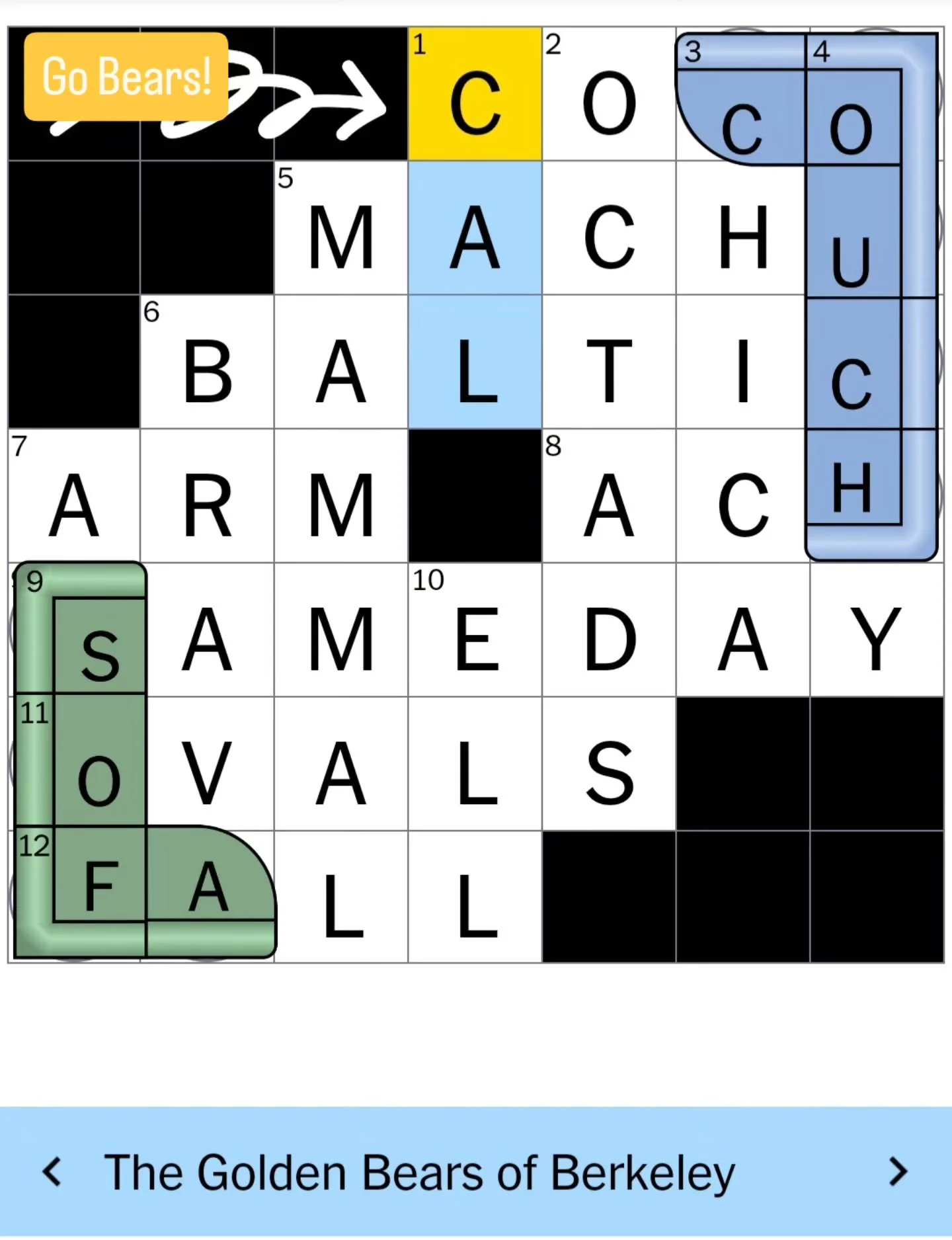 When you're playing a NYT mini crossword and your alma mater makes the cut... #GoBears #BlueandGold