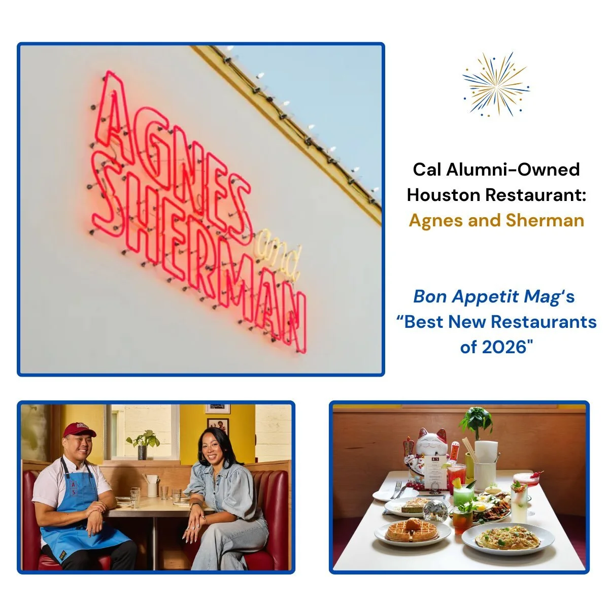 @ucberkeleyofficial Cal Alumni owned and operated @agnesandsherman Houston Heights restaurant landed on @bonappetitmag Best New Restaurants of 2026!
