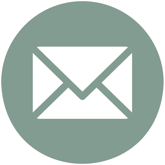 Gray green circle with a email envelope icon in the center.