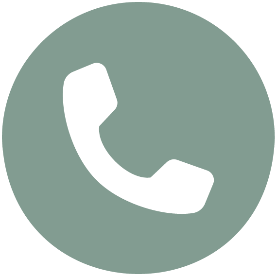 gray green Icon of a telephone receiver on a green circular background.