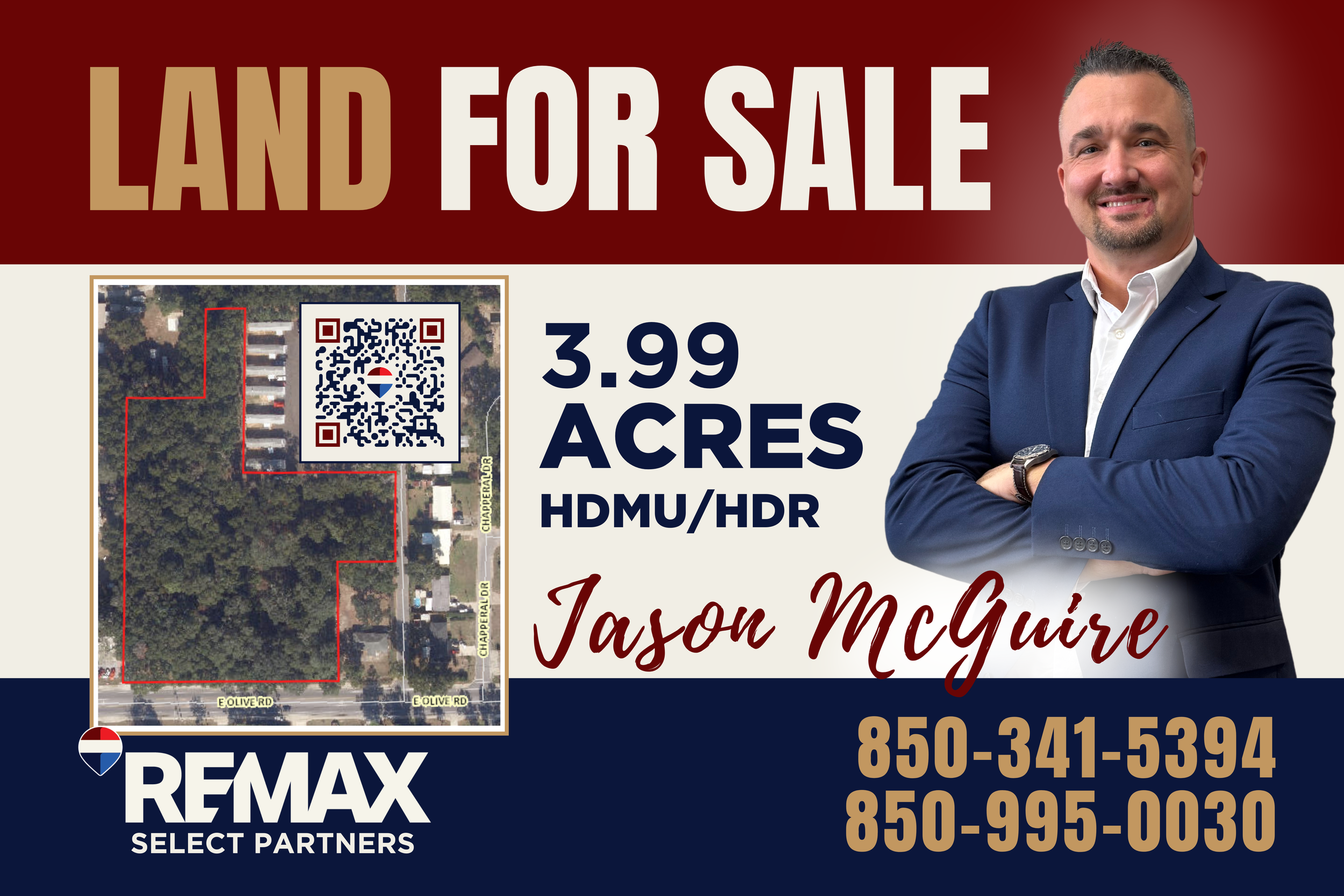 3.99 Acres HDMU/HDR for sale by Jason McGuire Real Estate Team on Olive Road in Pensacola