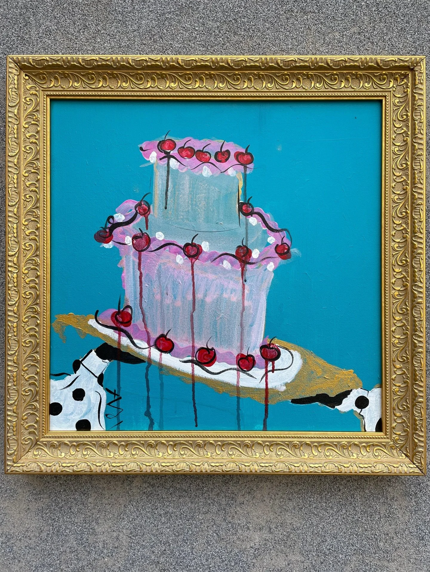 Let Them Eat Cake, she says &mdash; on display at @ejazartgalleries in Lahore till Jan 3rd 2026

title: Let Them Eat Cake, she says (SOLD)
20x20 inches
acrylic on canvas

dm for queries