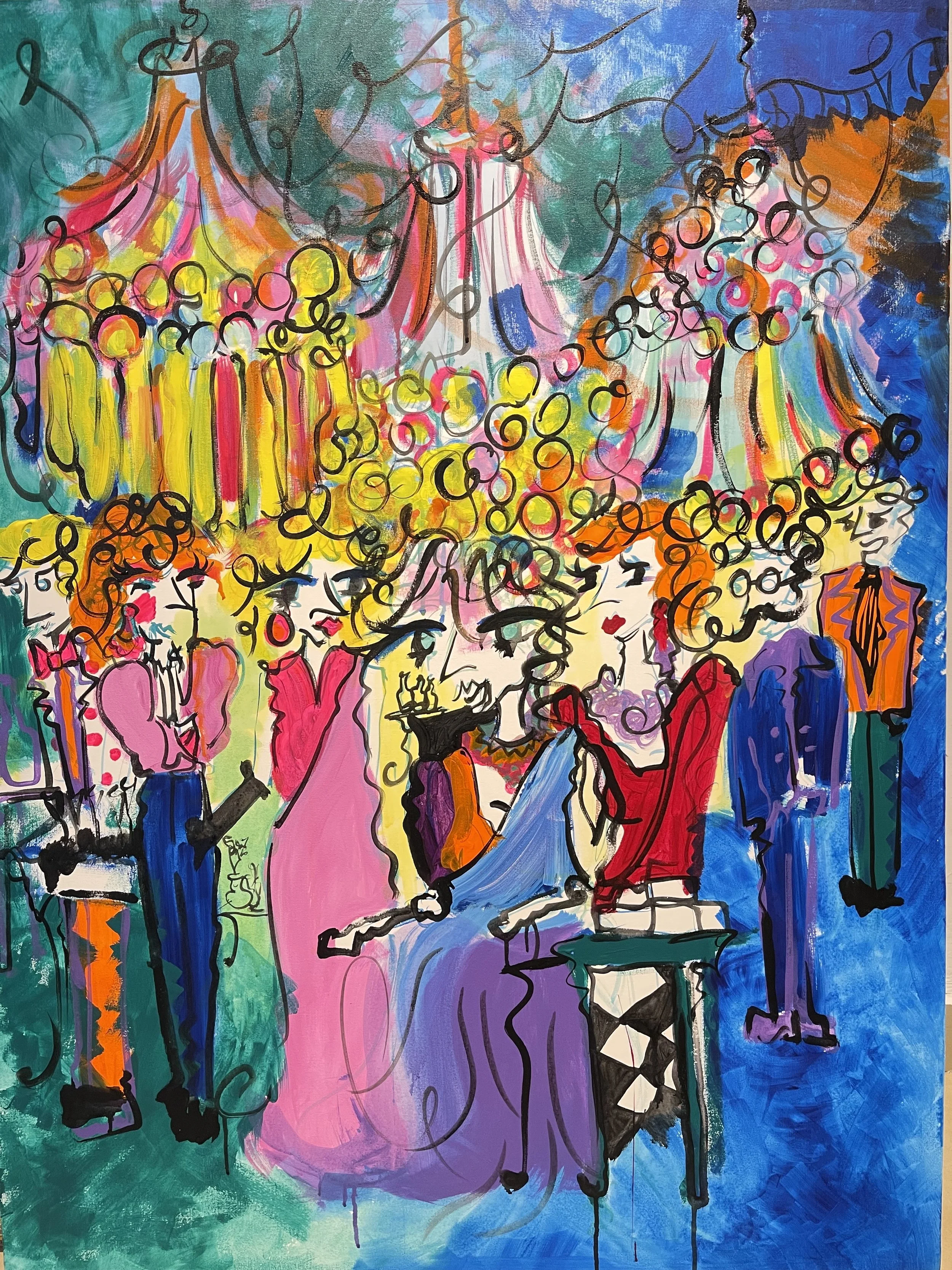 Punjab's Finest II: Wine & Gossip (2024) /
3 by 4 feet /
acrylic on canvas /
private commission 
