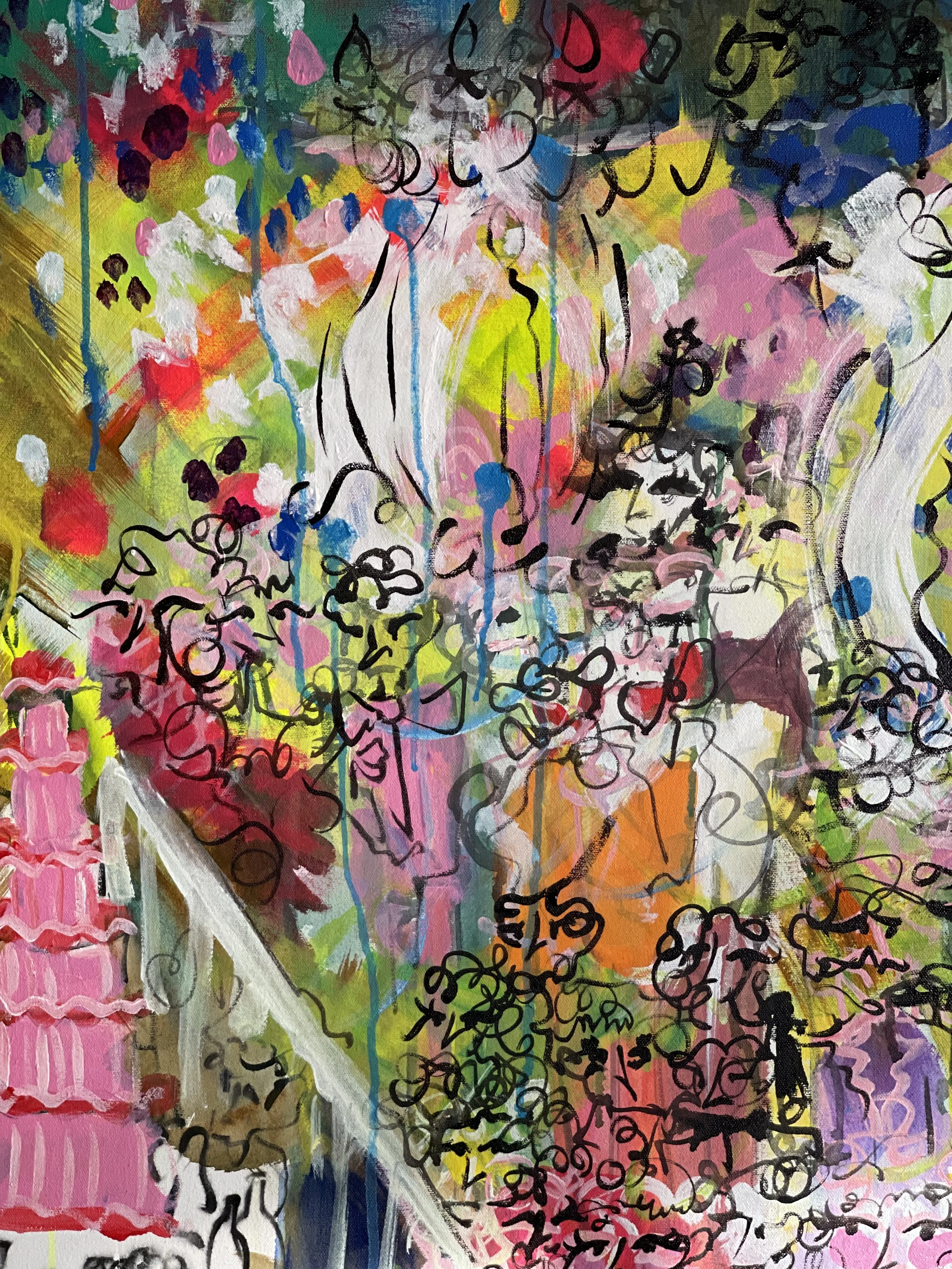 The Little Ppl Struck by Chaos (2025) / 3 by 4 feet / acrylic on canvas and wooden frame / displayed at Ejaz Art Gallery / 20th June 2025