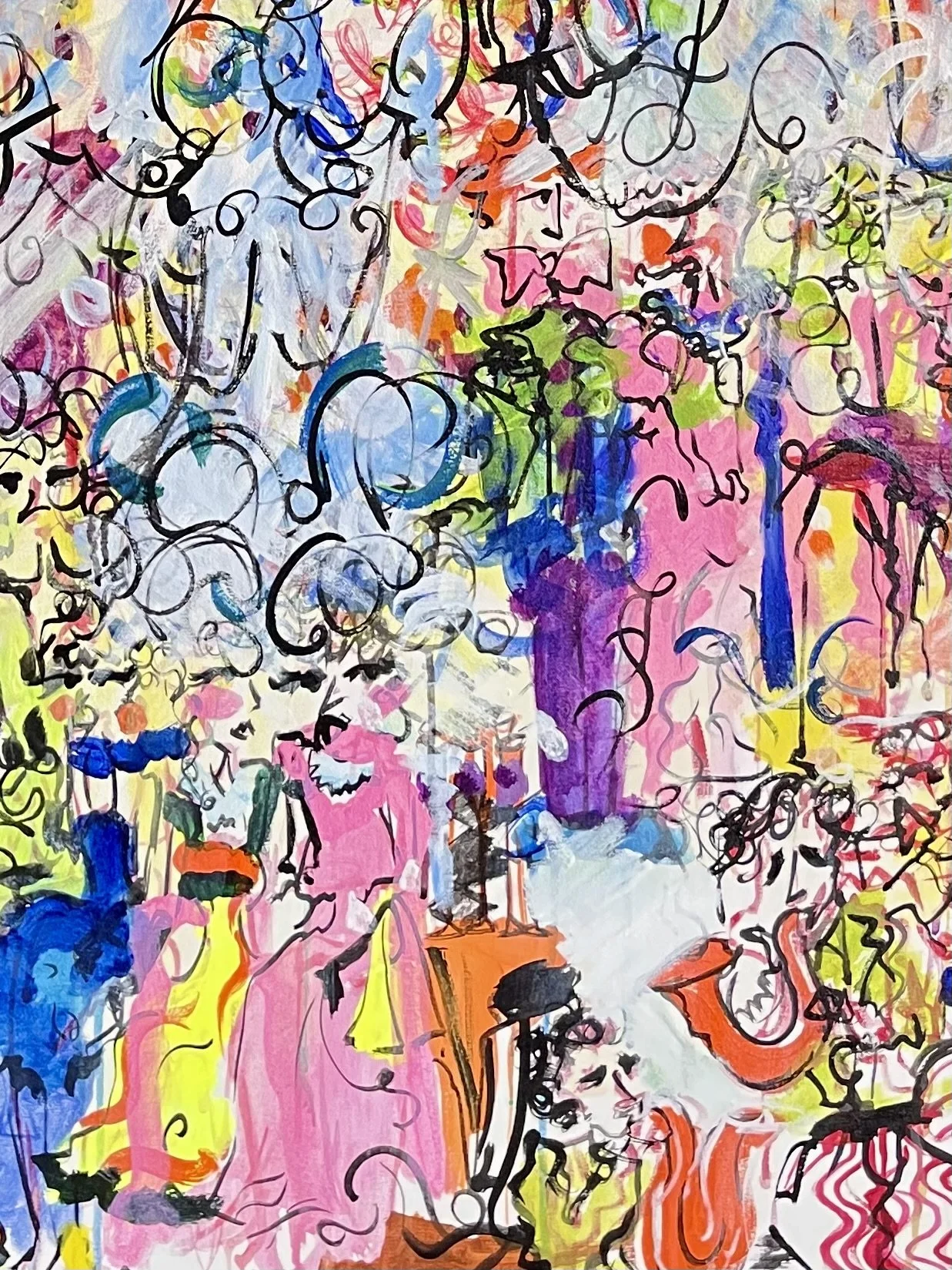 This Is Society: Performance, Play & Party (2025) / 36 x 48 inches / acrylic on canvas and wood / displayed at Ejaz Art Gallery / 20th June 2025