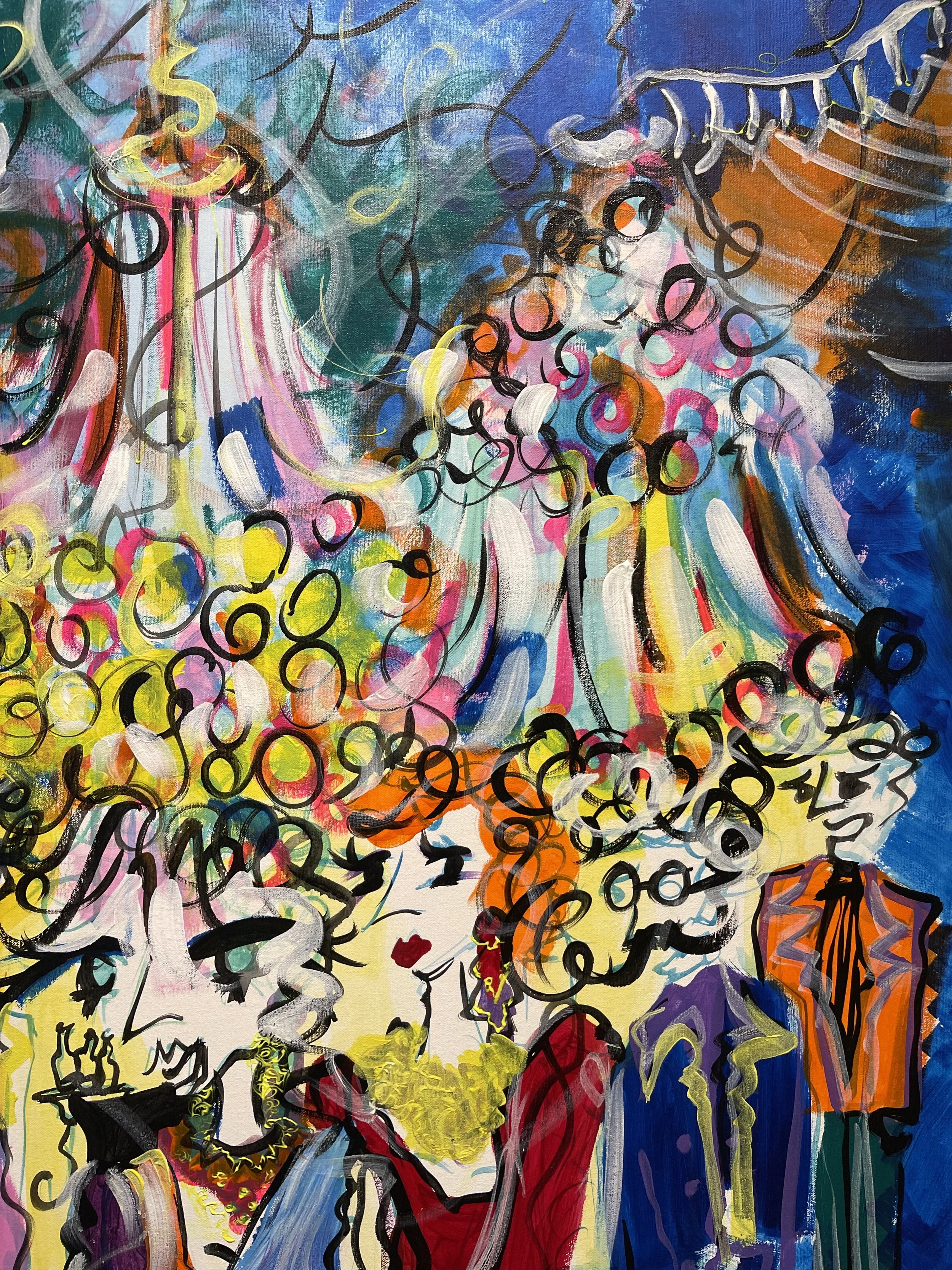 Punjab's Finest II: Wine & Gossip (2024) /
3 by 4 feet /
acrylic on canvas /
private commission 