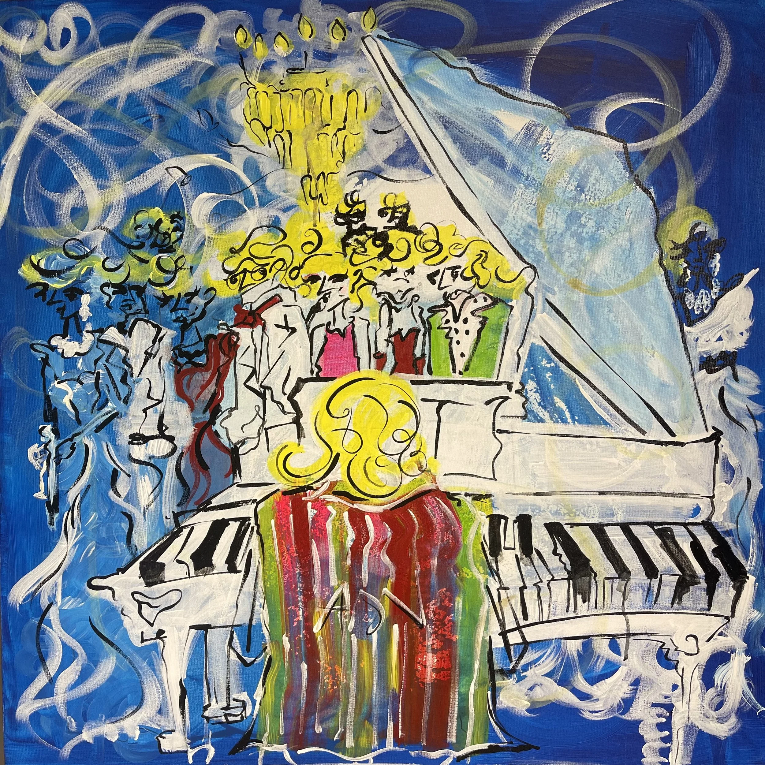 The Artist & The Artist's Muse / 36 x 36 inches / acrylic and ink on canvas / displayed at my solo show for Alliance Francaise de Lahore 