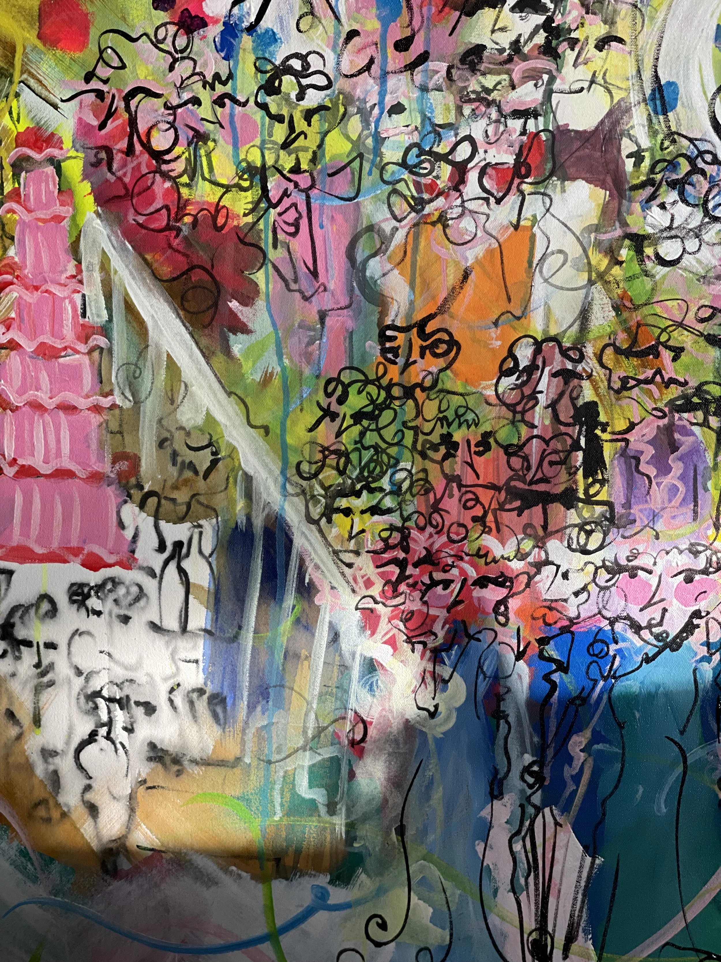 The Little Ppl Struck by Chaos (2025) / 3 by 4 feet / acrylic on canvas and wooden frame / displayed at Ejaz Art Gallery / 20th June 2025