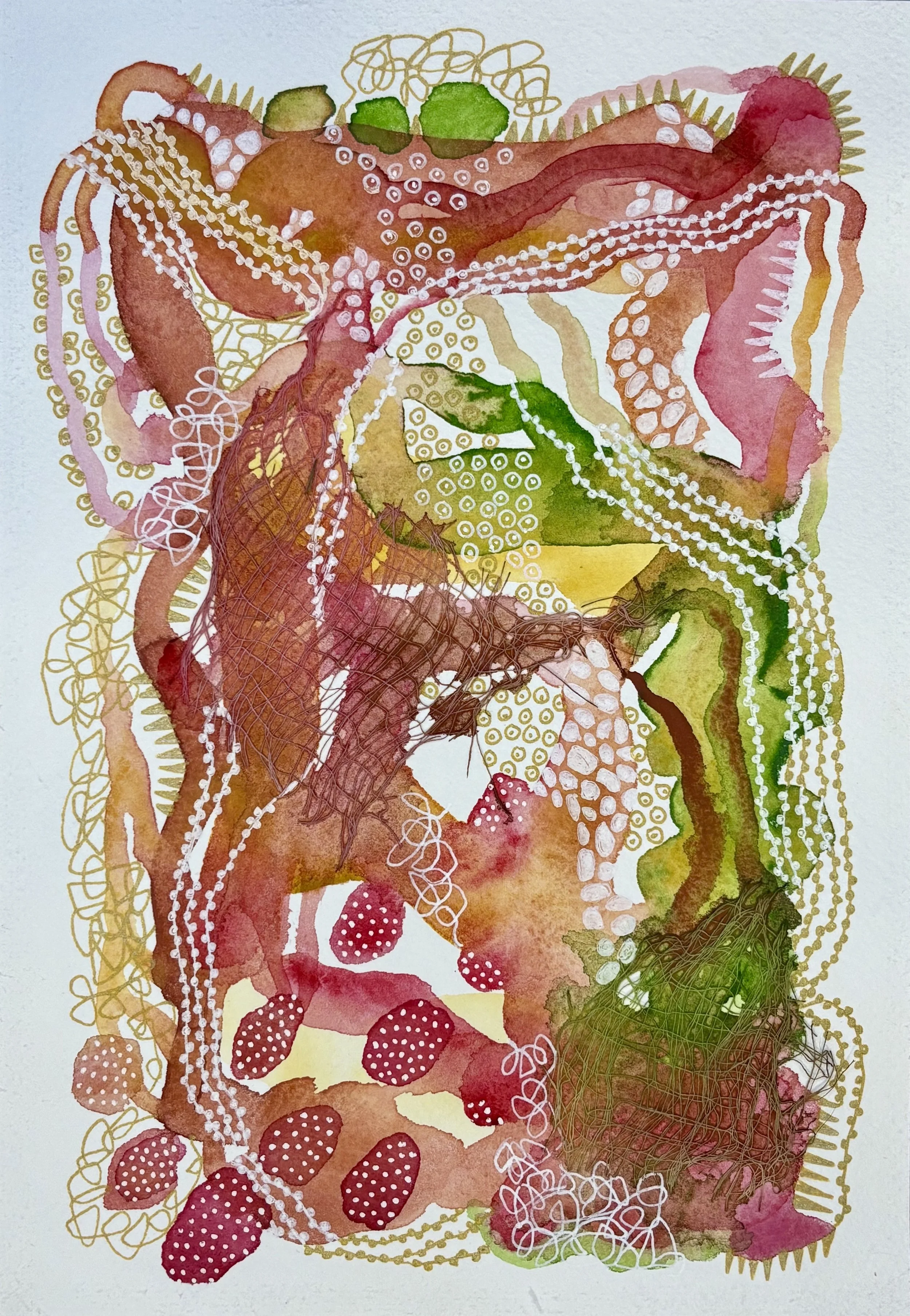 Little Bit of This. 7"x10". Watercolor, ink, and gauze.