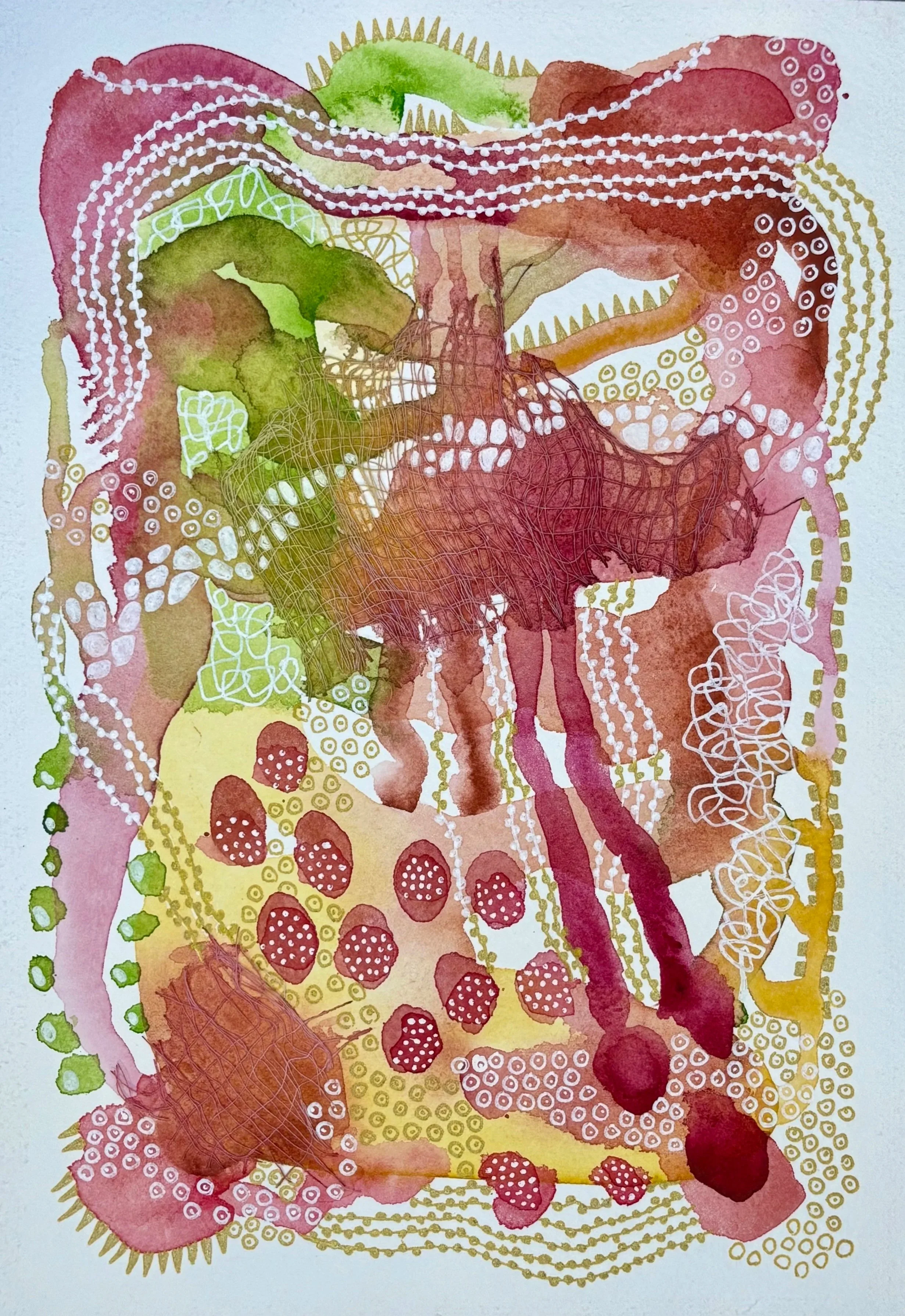 Little Bit of That. 7"x10". Watercolor, ink, and gauze.