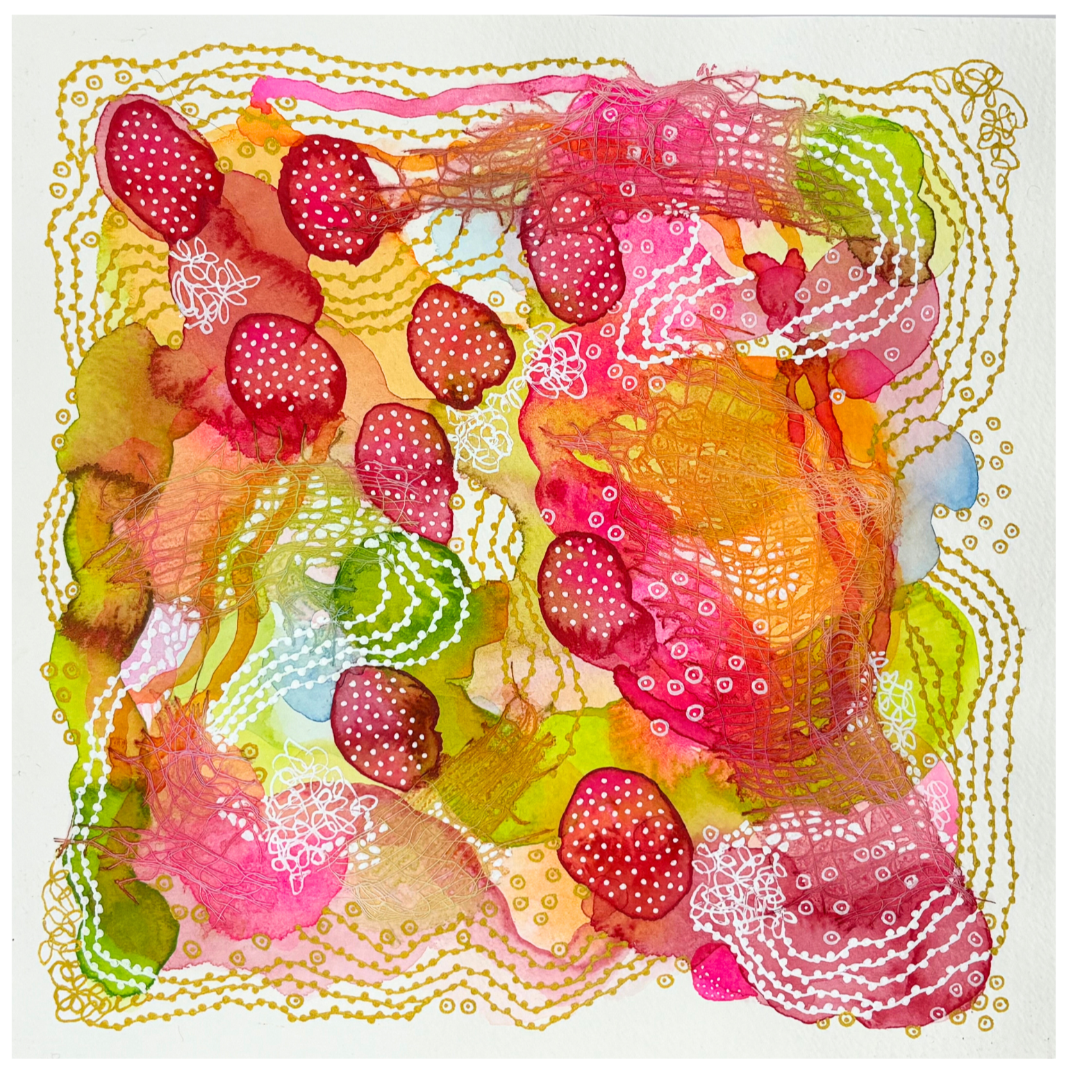 And then some. 8"x8". Watercolor, ink, and gauze.