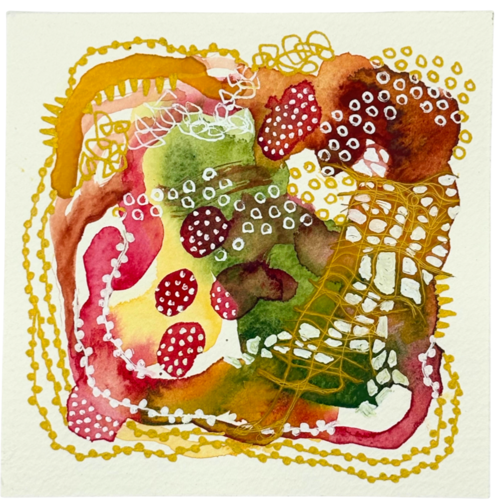 Somewhere warm I. 4"x4". Watercolor, ink, and gauze.