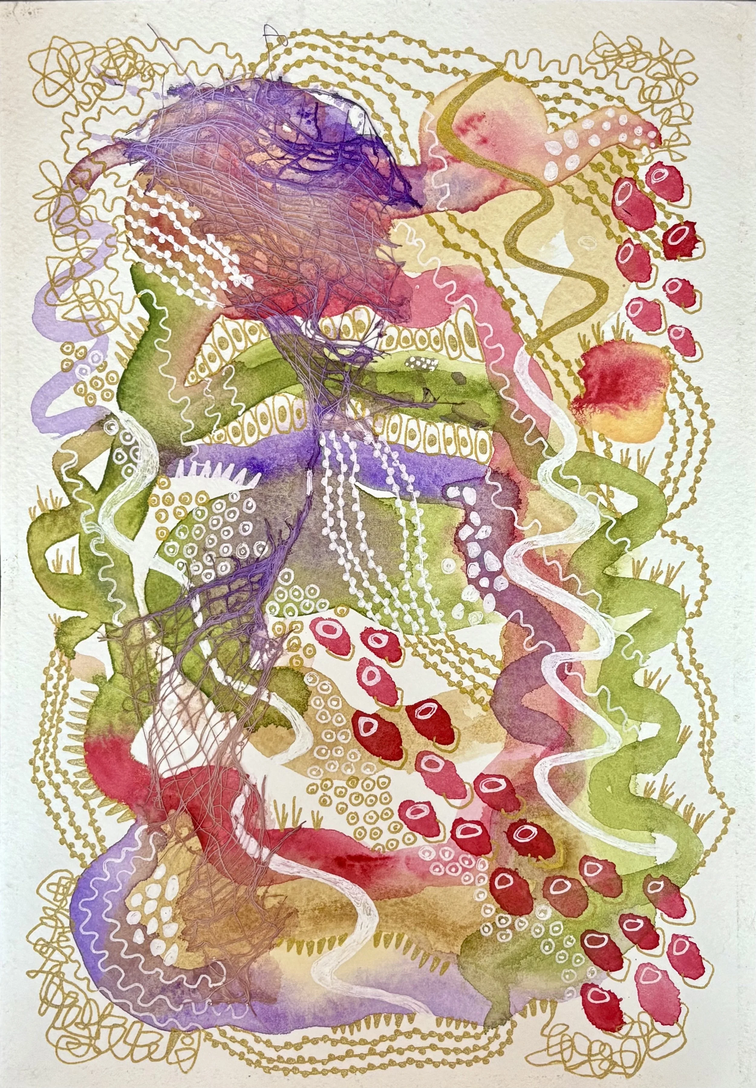 In Other Words. 7"x10". Watercolor, ink, and gauze.