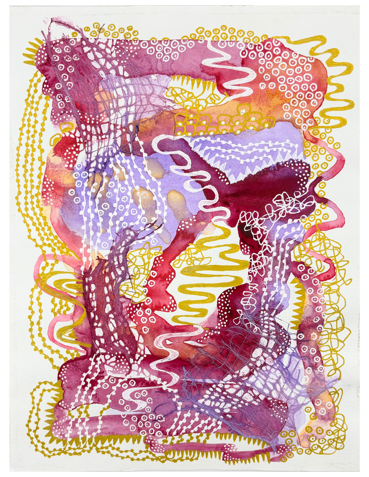 Running in place II. 7"x9". Watercolor, ink, and gauze.