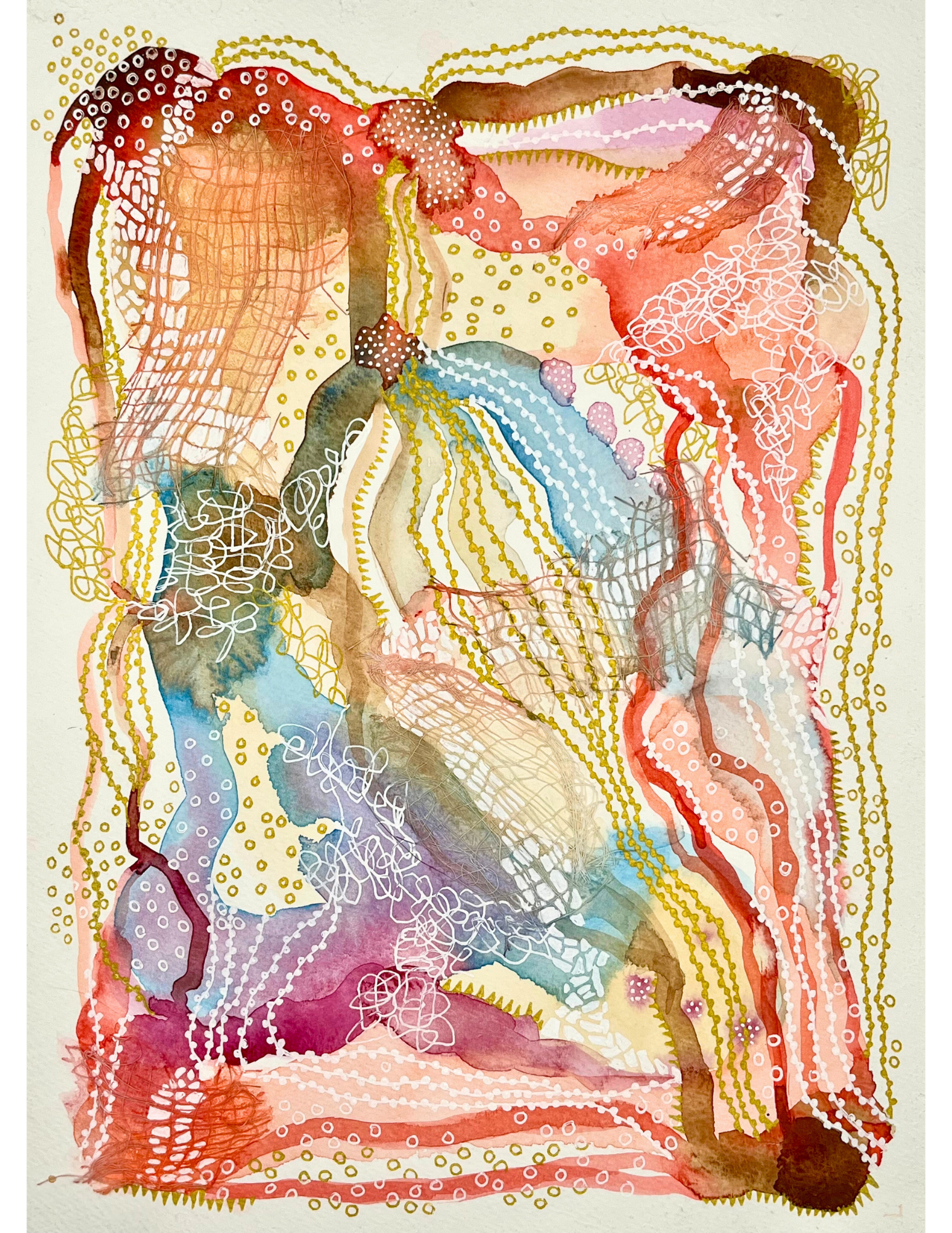 Colors of the wind. 9"x12". Watercolor, ink, and gauze.