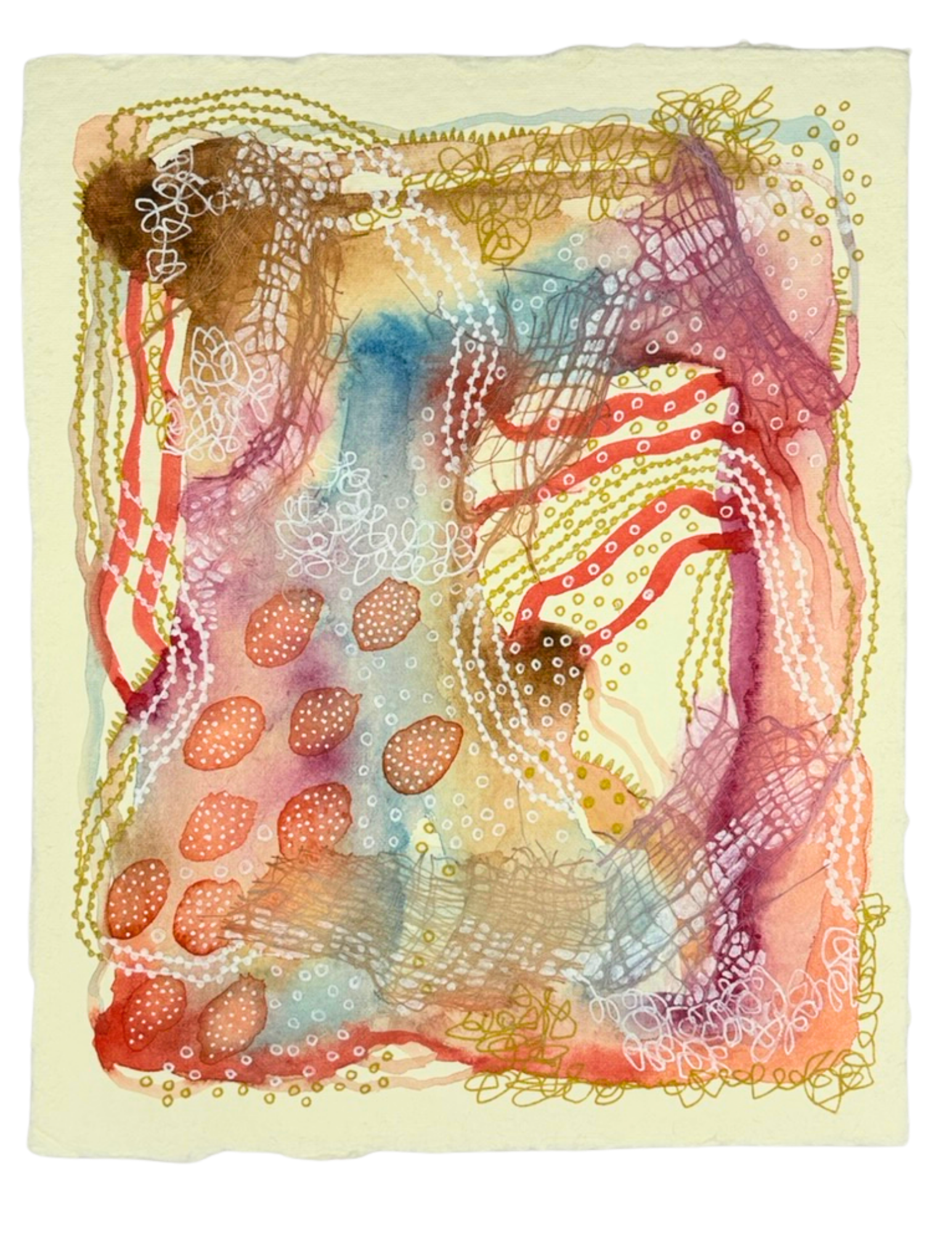 Swing dance II. 8"x10". Watercolor, ink, and gauze on handmade paper.