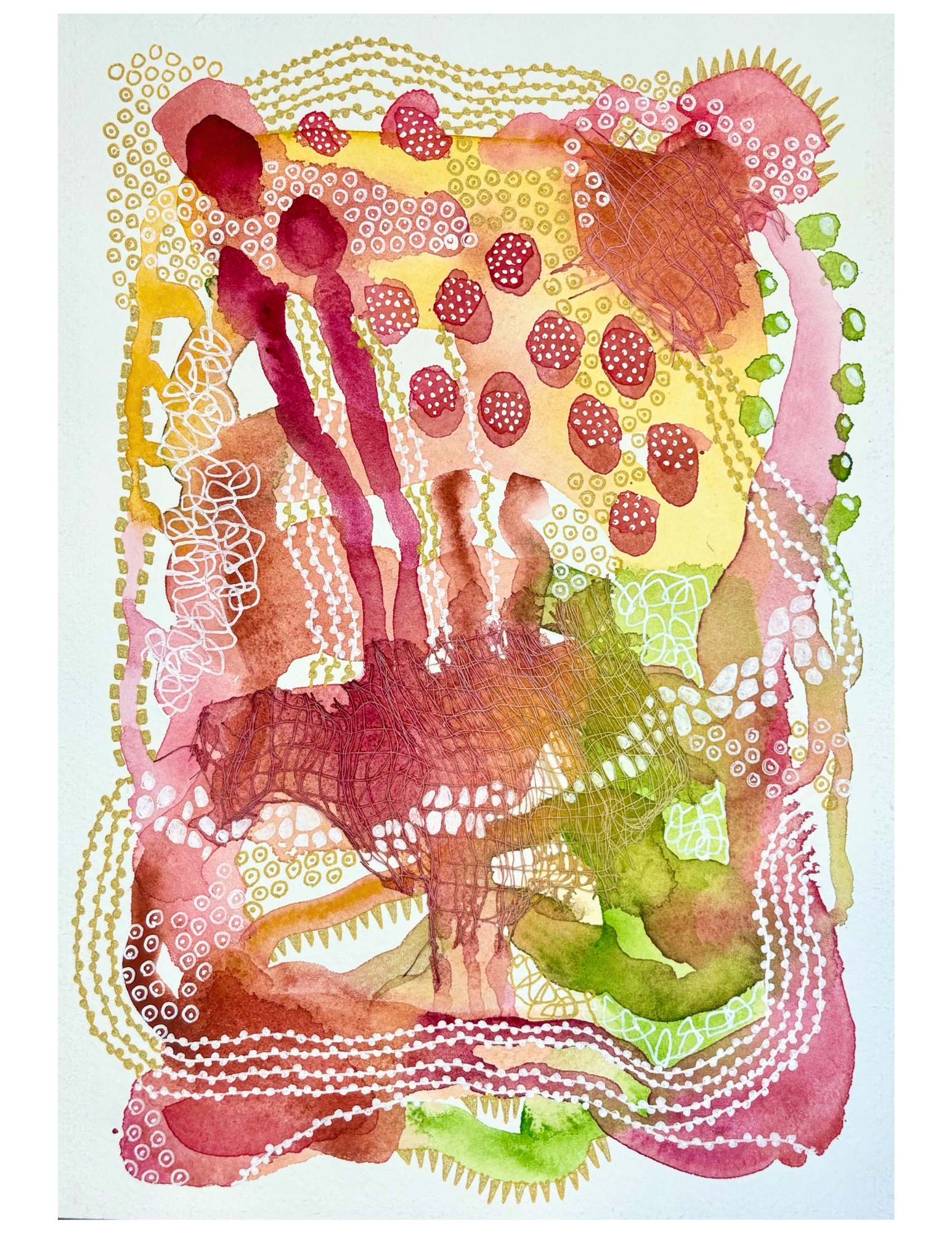 Little bit of that. 7"x10". Watercolor, ink, and gauze.
