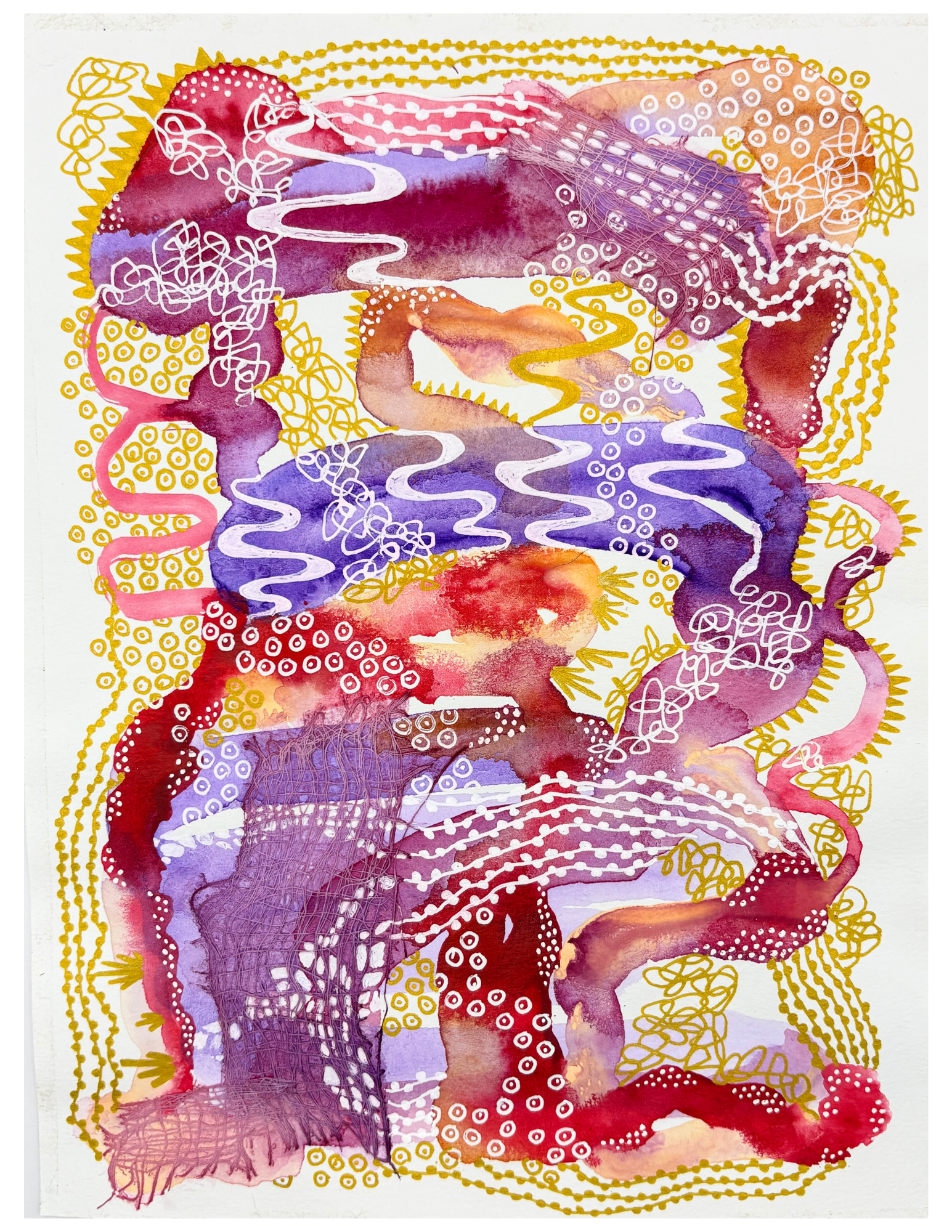 Running in place I. 7"x9". Watercolor, ink, and gauze.