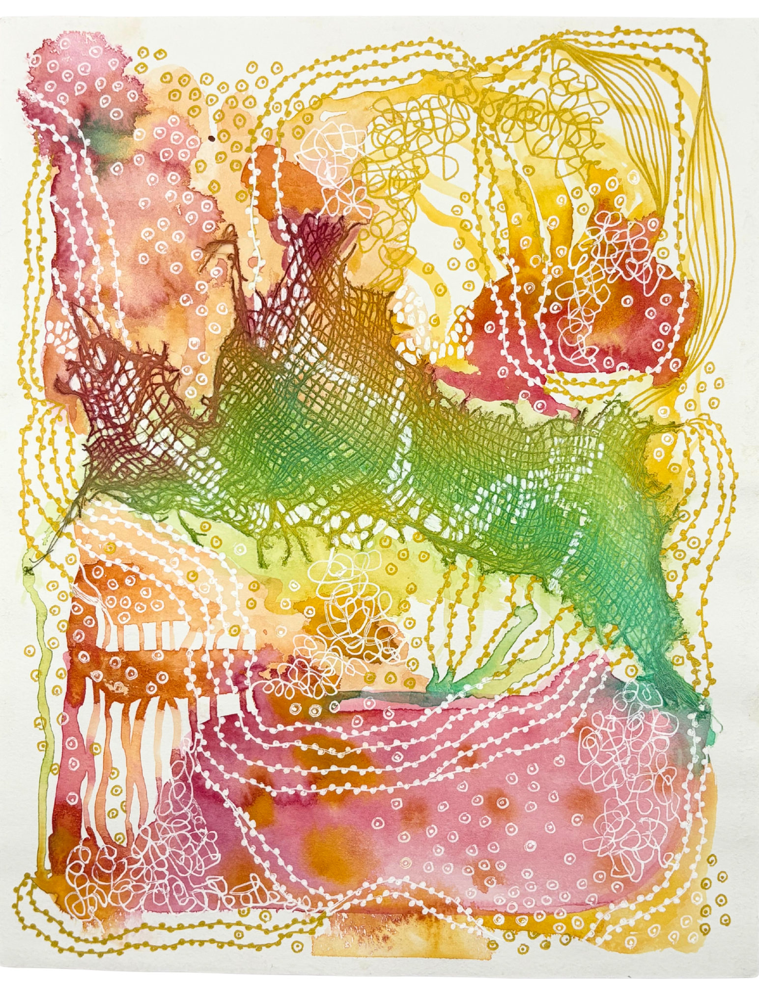 The scenic route. 8"x10". Watercolor, ink, and gauze.