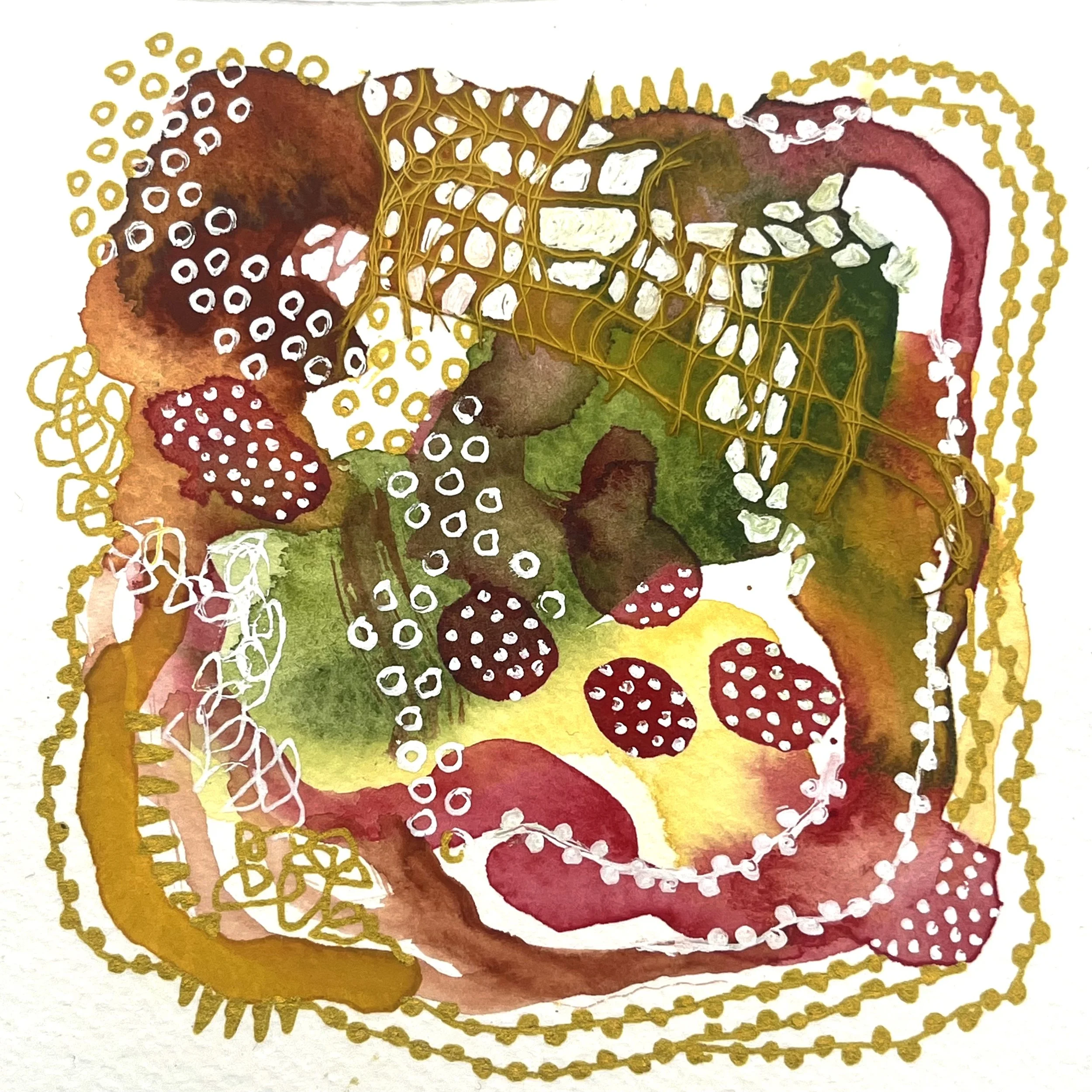 Somewhere Warm I. 4"x4". Watercolor, ink, and gauze.