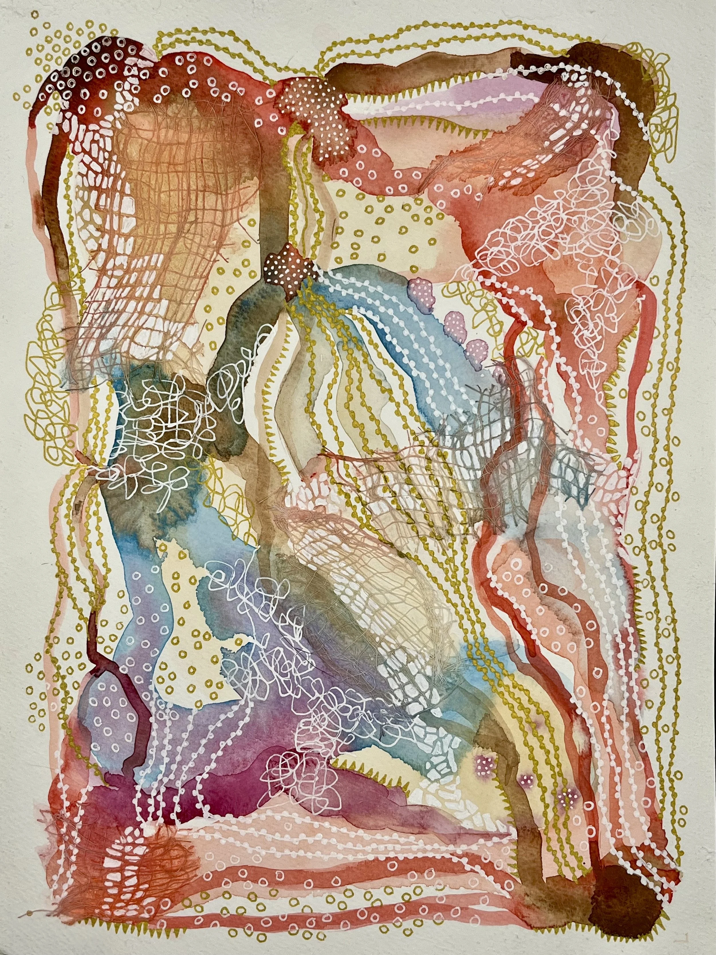 The Scenic Route. 9"x12". Watercolor, ink, and gauze.