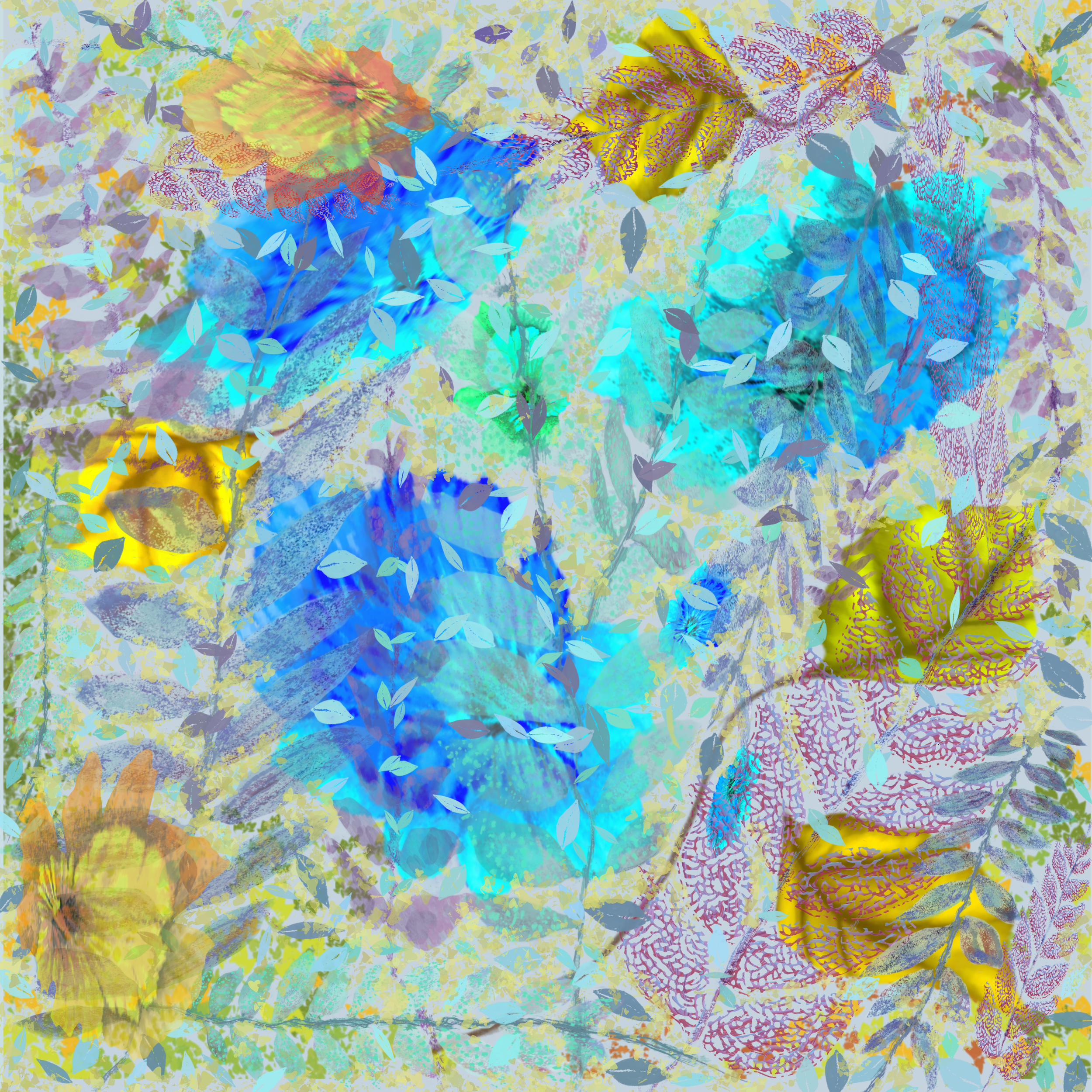 Teal and Burgundy Leaf  Rain