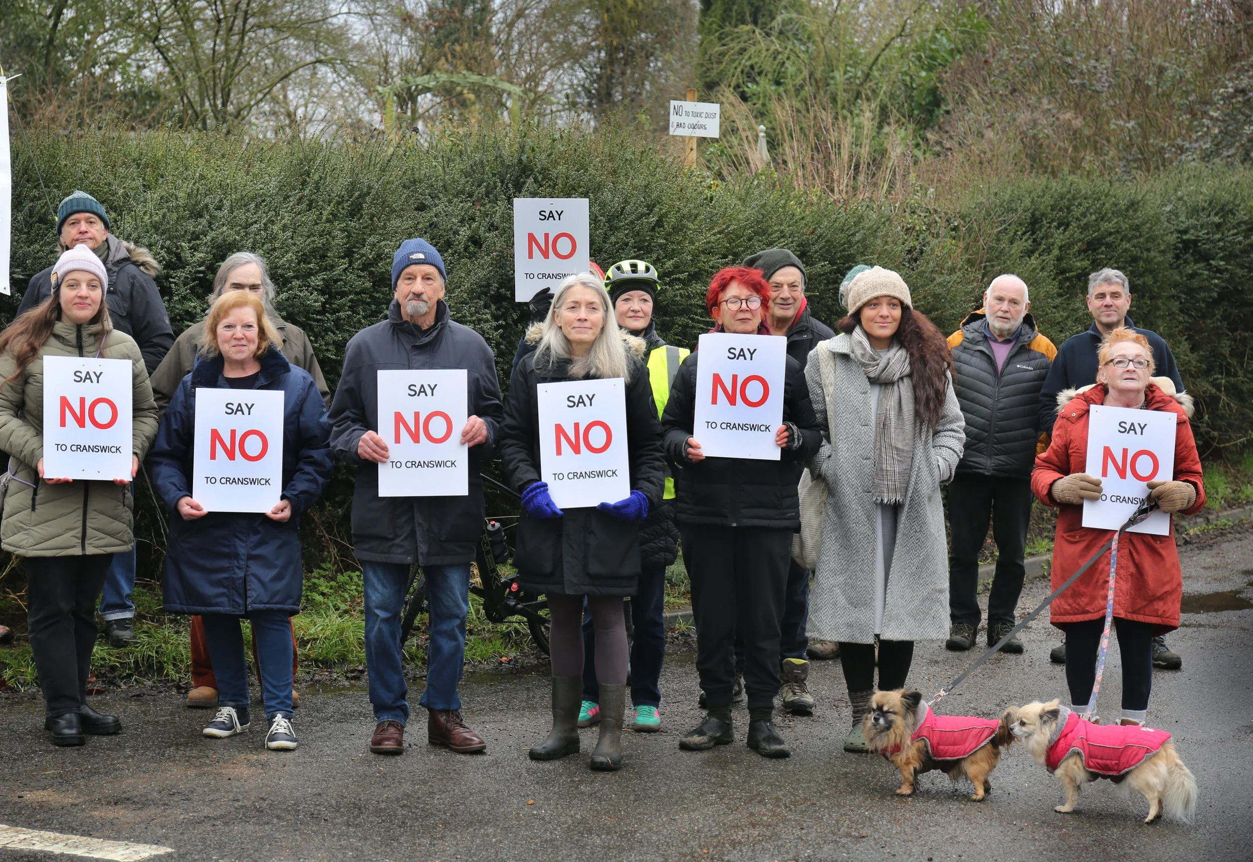 Thelnetham residents staging peaceful protests against Cranswick's Cross Green Farm, an industrial chicken operation. 