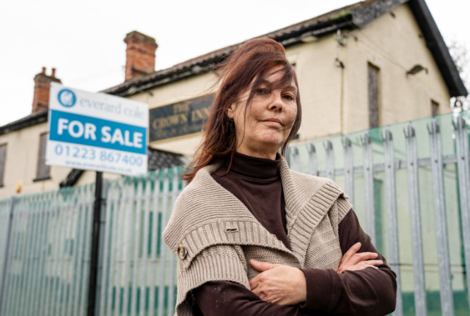 Sally Mittuch outside her local pub in Weybread that was bought by Cranswick for a giant Egg Incubation Factory. 