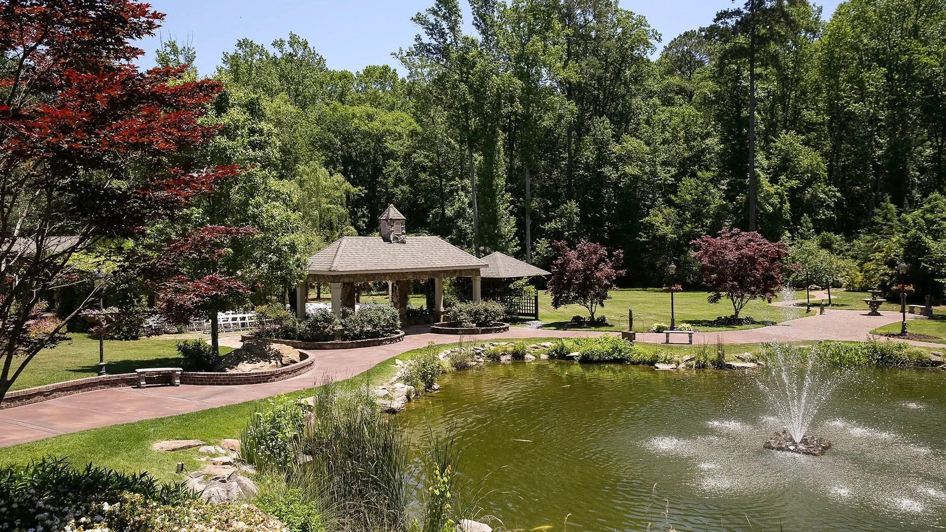 St. Kevins Garden outdoor wedding ceremony at Glendalough Manor Tyrone Georgia near Atlanta
