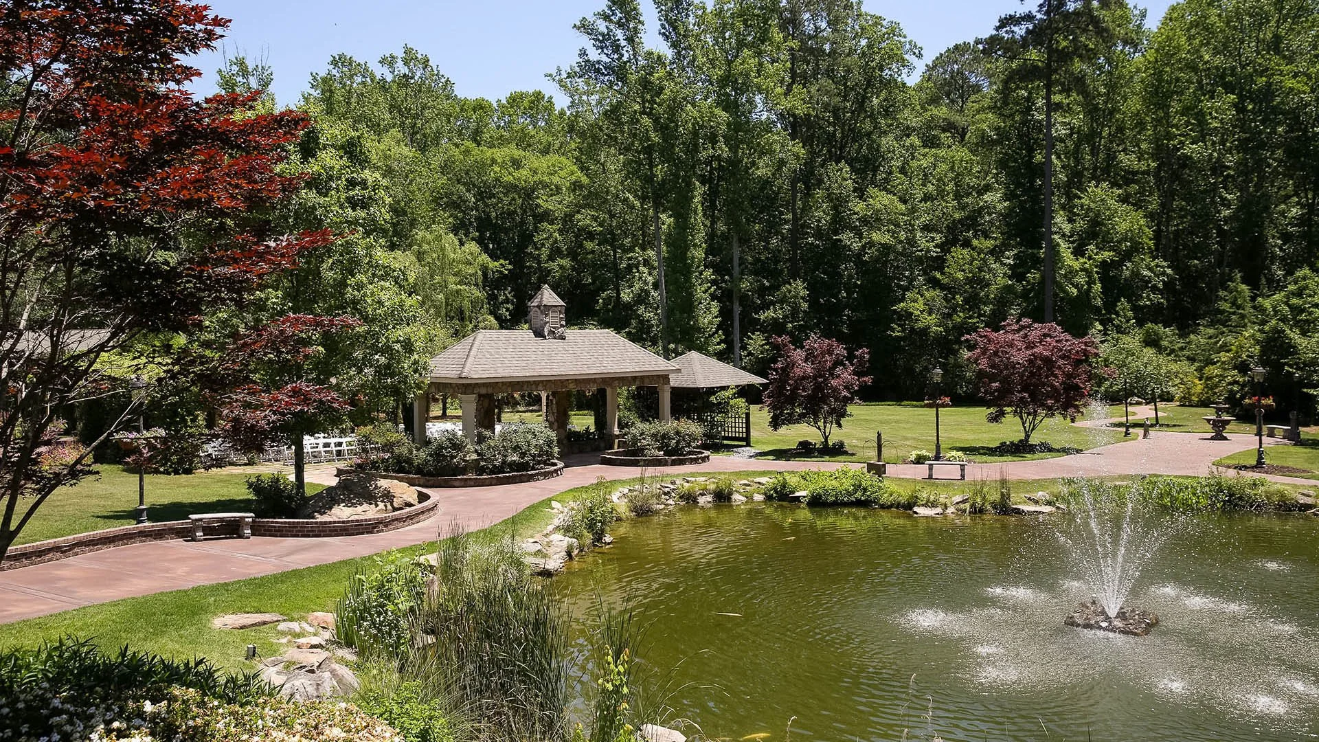 St. Kevins Garden outdoor wedding ceremony at Glendalough Manor Tyrone Georgia near Atlanta
