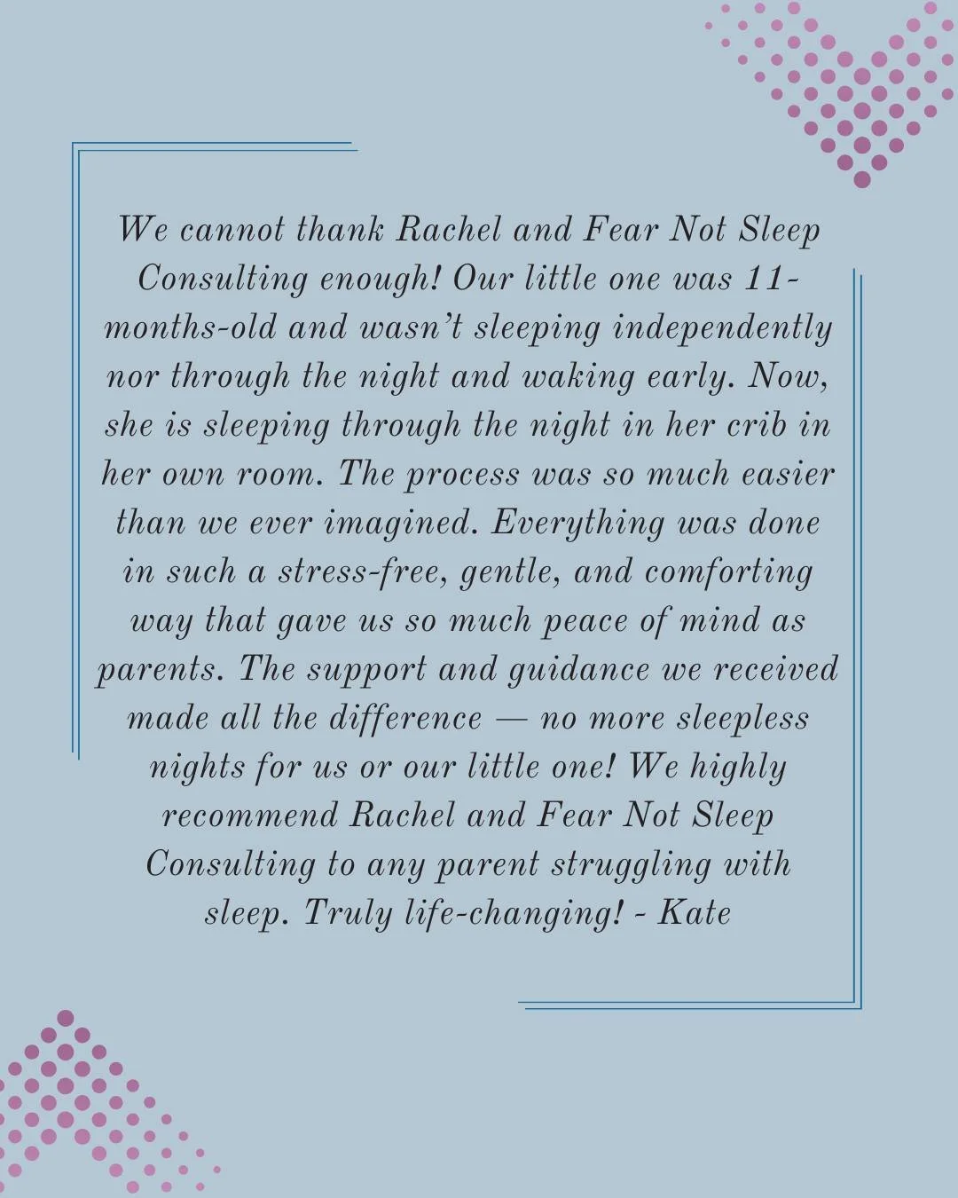 It's working with families like this that make my work so rewarding! 💕I'm so honored that they trusted me to help their family reach their goals for better sleep. 

 #review #certifiedsleepcoach #sleeptraining #PediatricSleep #sleeptraininghelp #mom