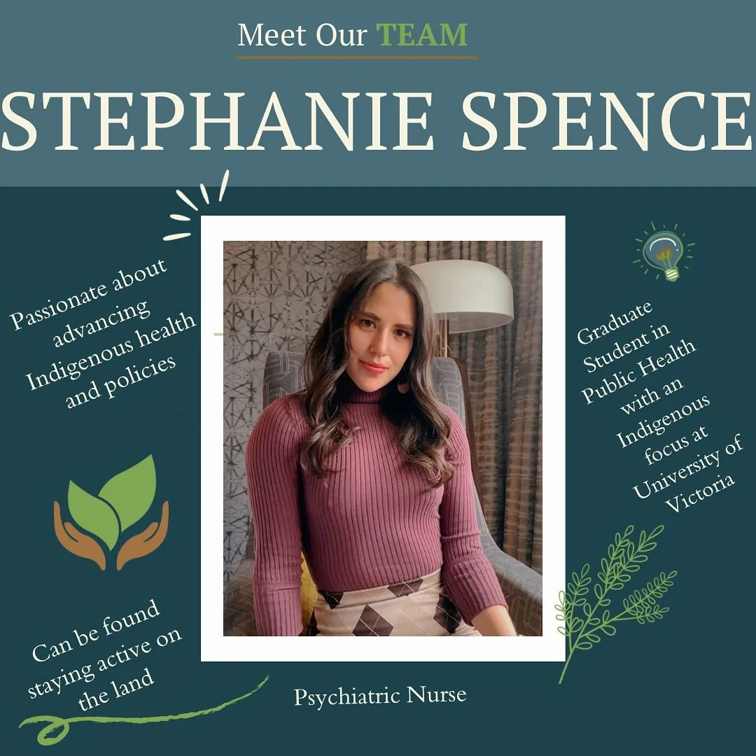 Meet Steph Spence (she/her), BScPN, RPN 👋🏿 Steph is a research assistant here at The Story Grounds. She is currently a student in the Master of Public Health and Social Policy program with an Indigenous focus at the University of Victoria. She is p