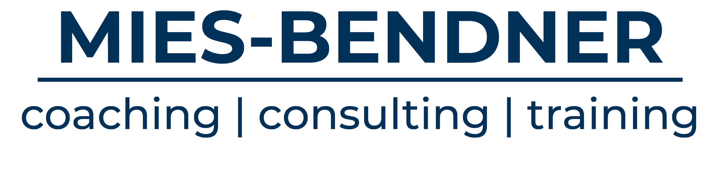 Logo mit dem Text "MIES-BENDER coaching | consulting | training" in blauer Schrift auf schwarzem Hintergrund.